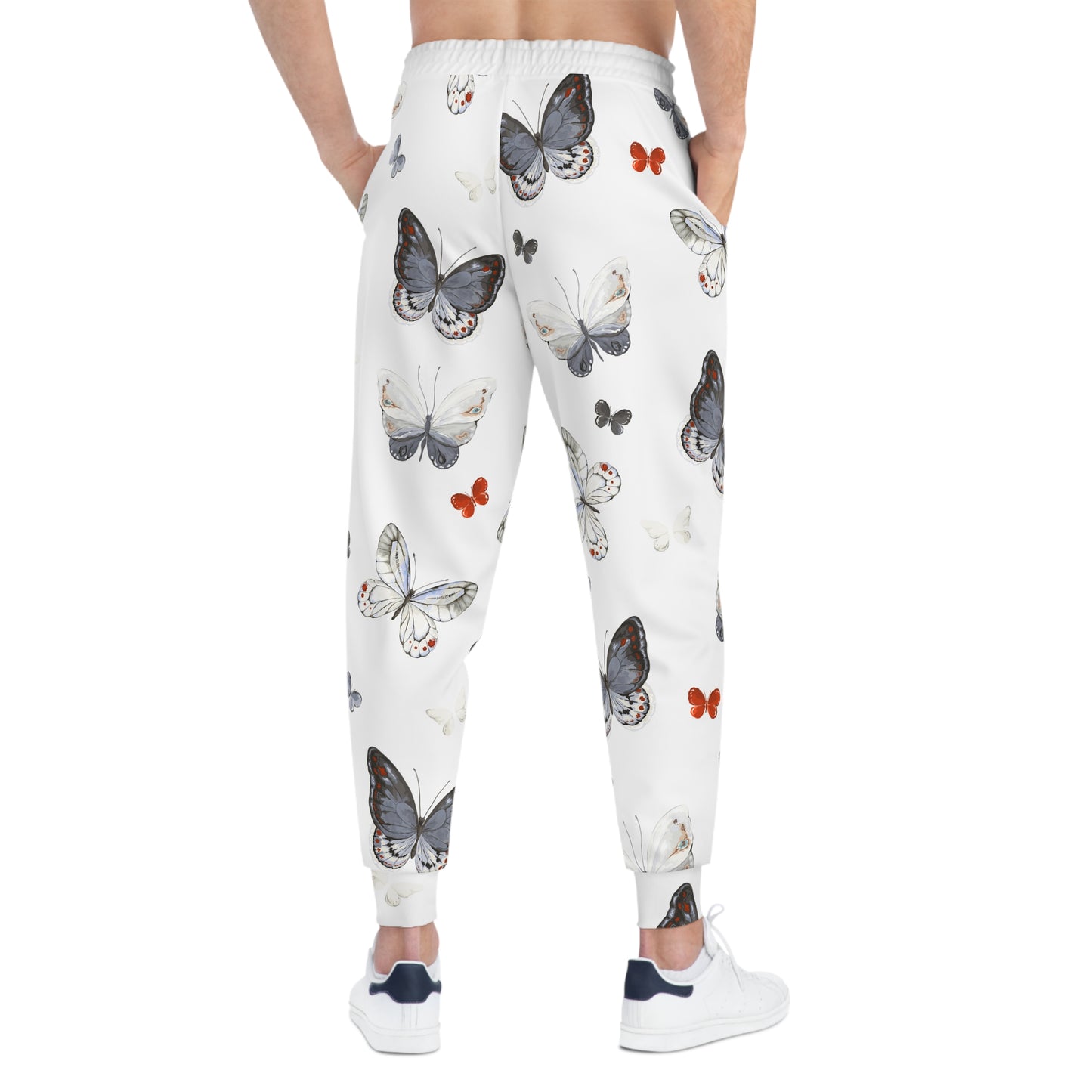Butterfly Print Joggers — White All-Over-Print Athletic Sweatpants©
