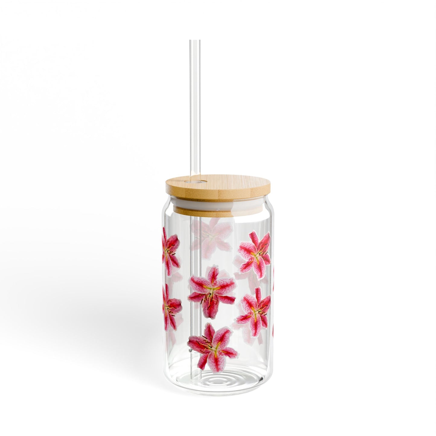 16oz Floral Sipper Glass with Pink Lily Design©