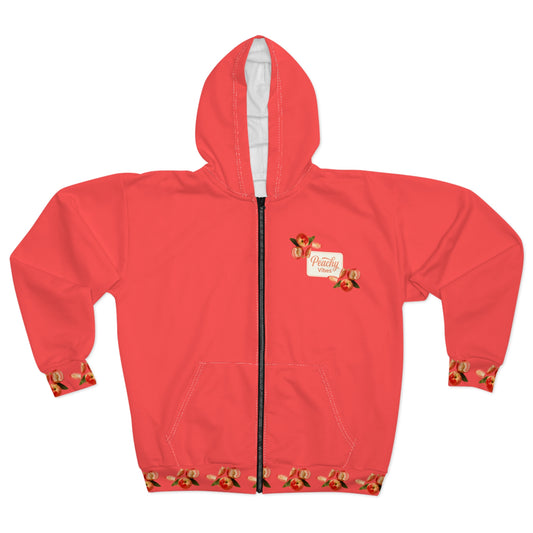 Floral 'Holly Jolly' Coral Zip Hoodie©
