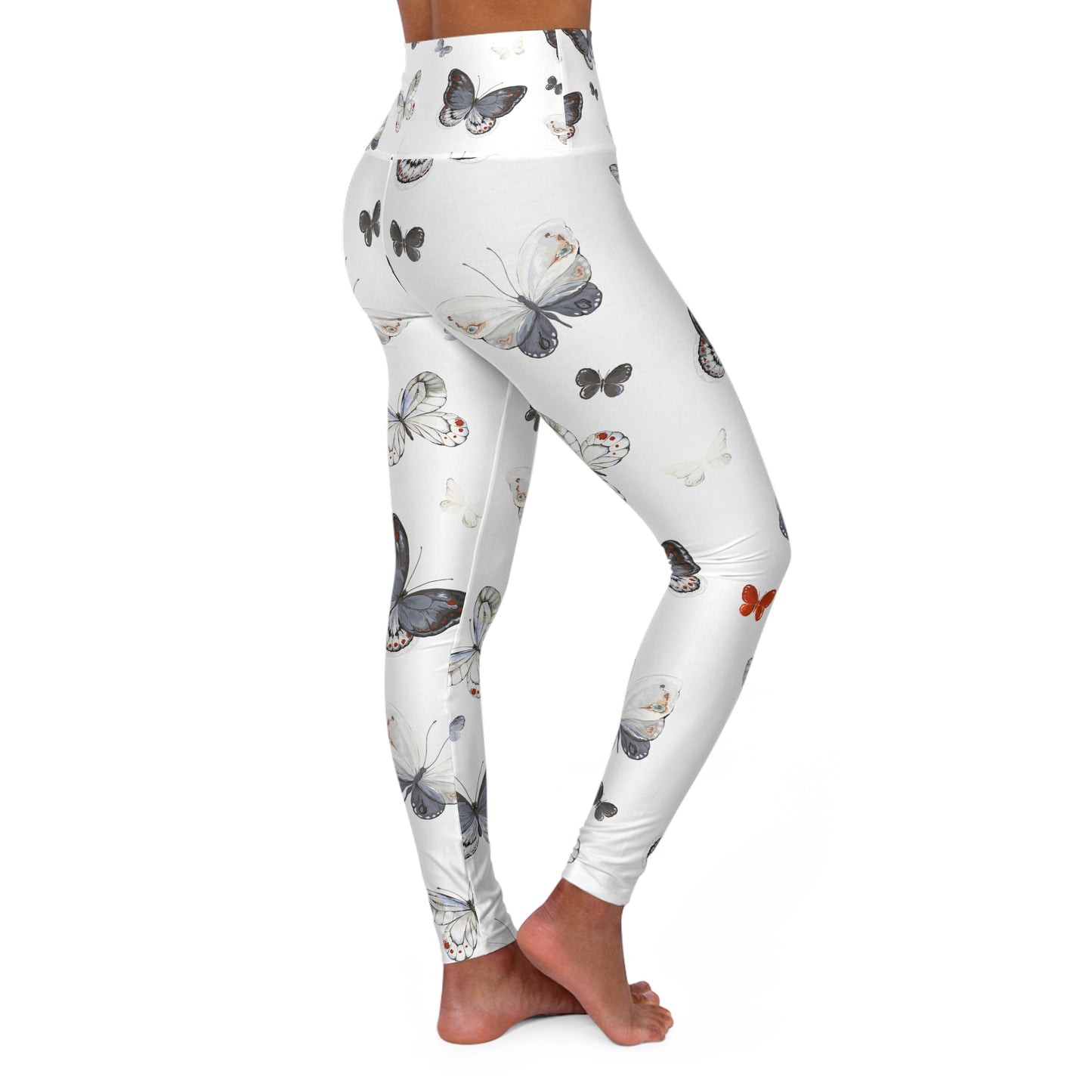 Butterfly Print High-Waist Yoga Leggings — White Floral Activewear©