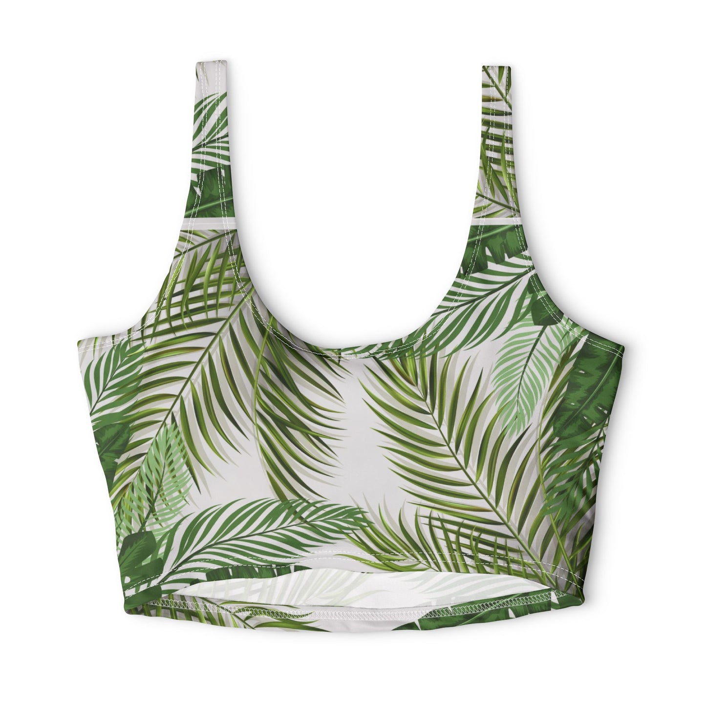 Palm Leaf Sports Bra — Tropical Green All-Over Print Fitness Top©