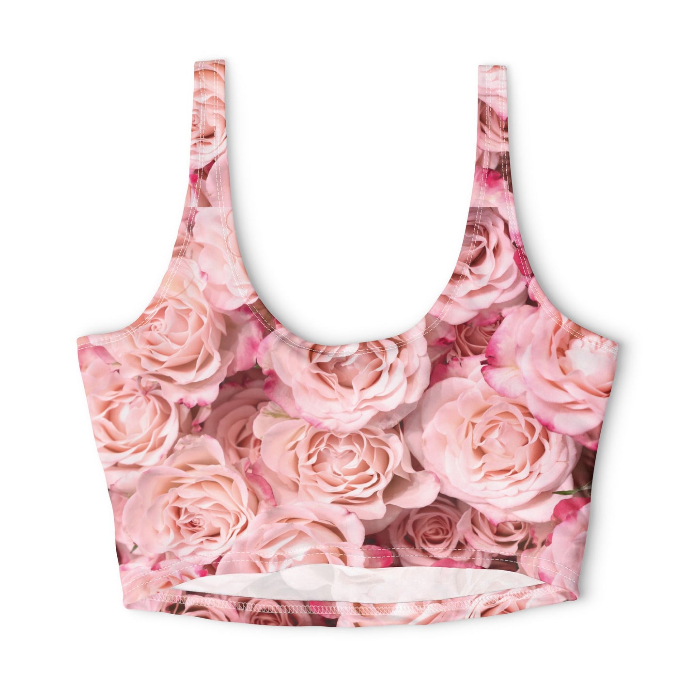 Pink Rose All-Over-Print Sports Bra — Floral Activewear Crop Top©