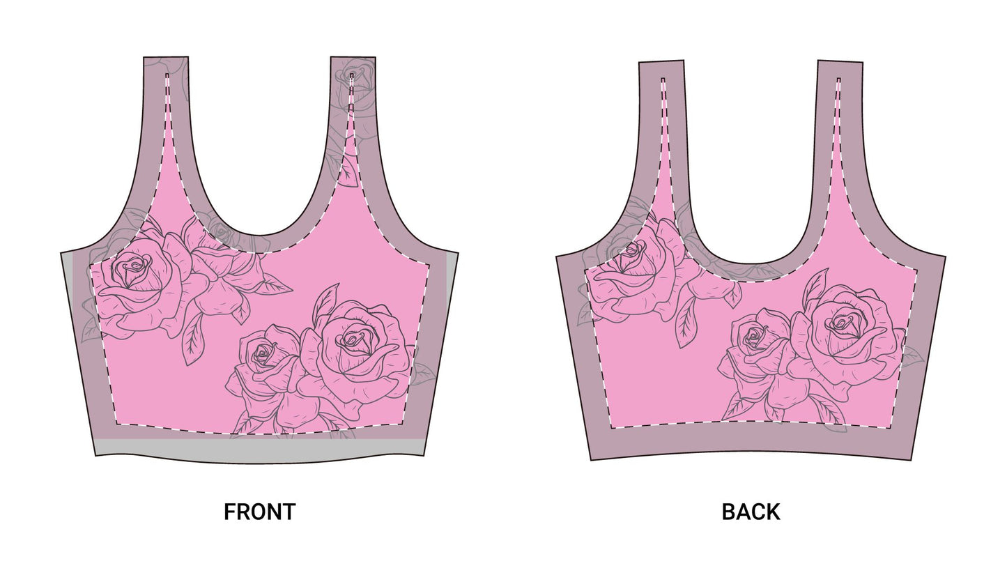 Pink Rose Floral Sports Bra – All-Over Print Athletic Crop Top©