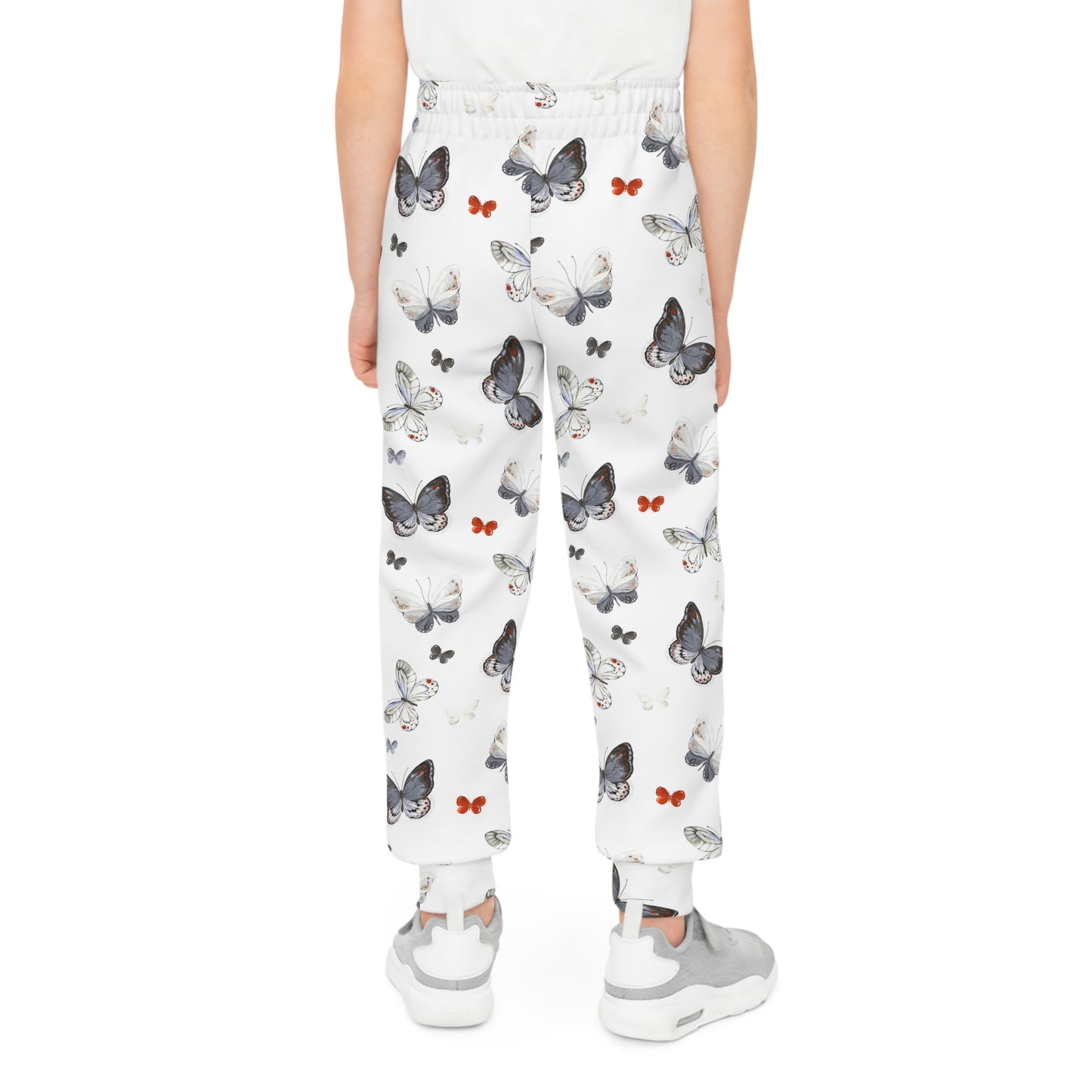 Butterfly Print Youth Joggers – White All-Over-Print Cozy Pants for Kids©