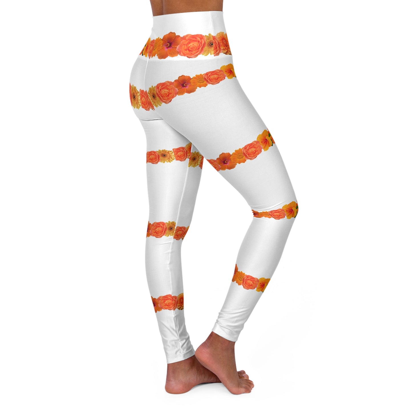 Floral Stripe High-Waisted( Leggings ONLY) — Orange Blossom Pattern©