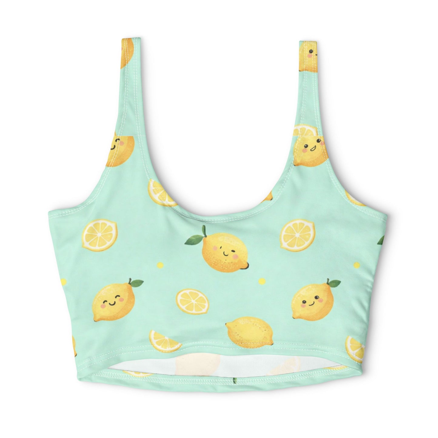 Cute Lemon Print Sports Bra — Mint AOP Crop Top for Activewear©