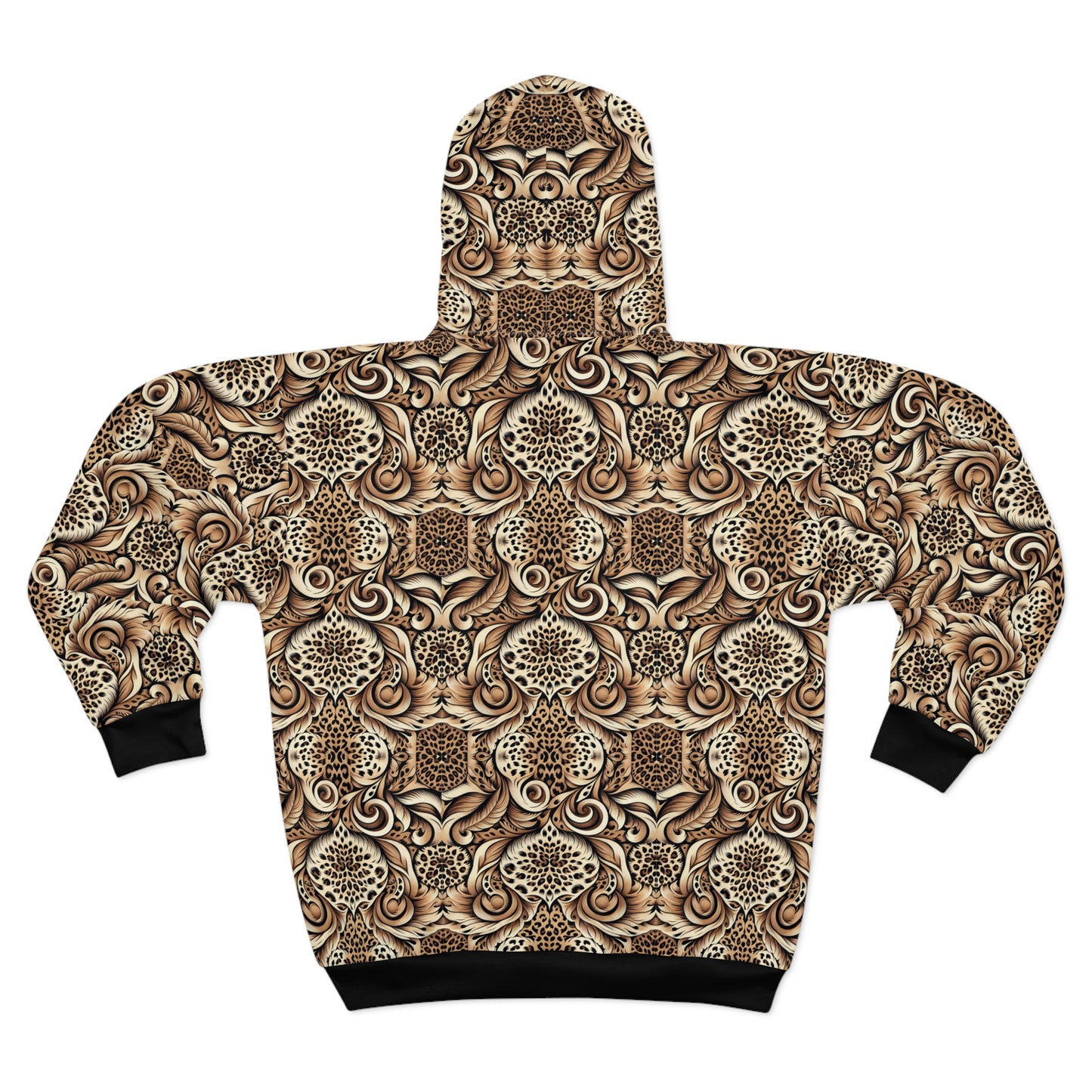 All-Over Print Zip Hoodie — Vintage Brown Ornamental Pattern©