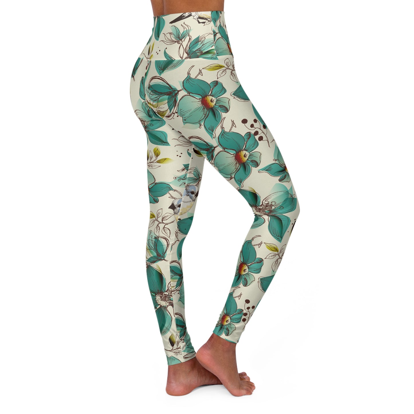 Teal Floral High-Waist Leggings — Stretch Activewear