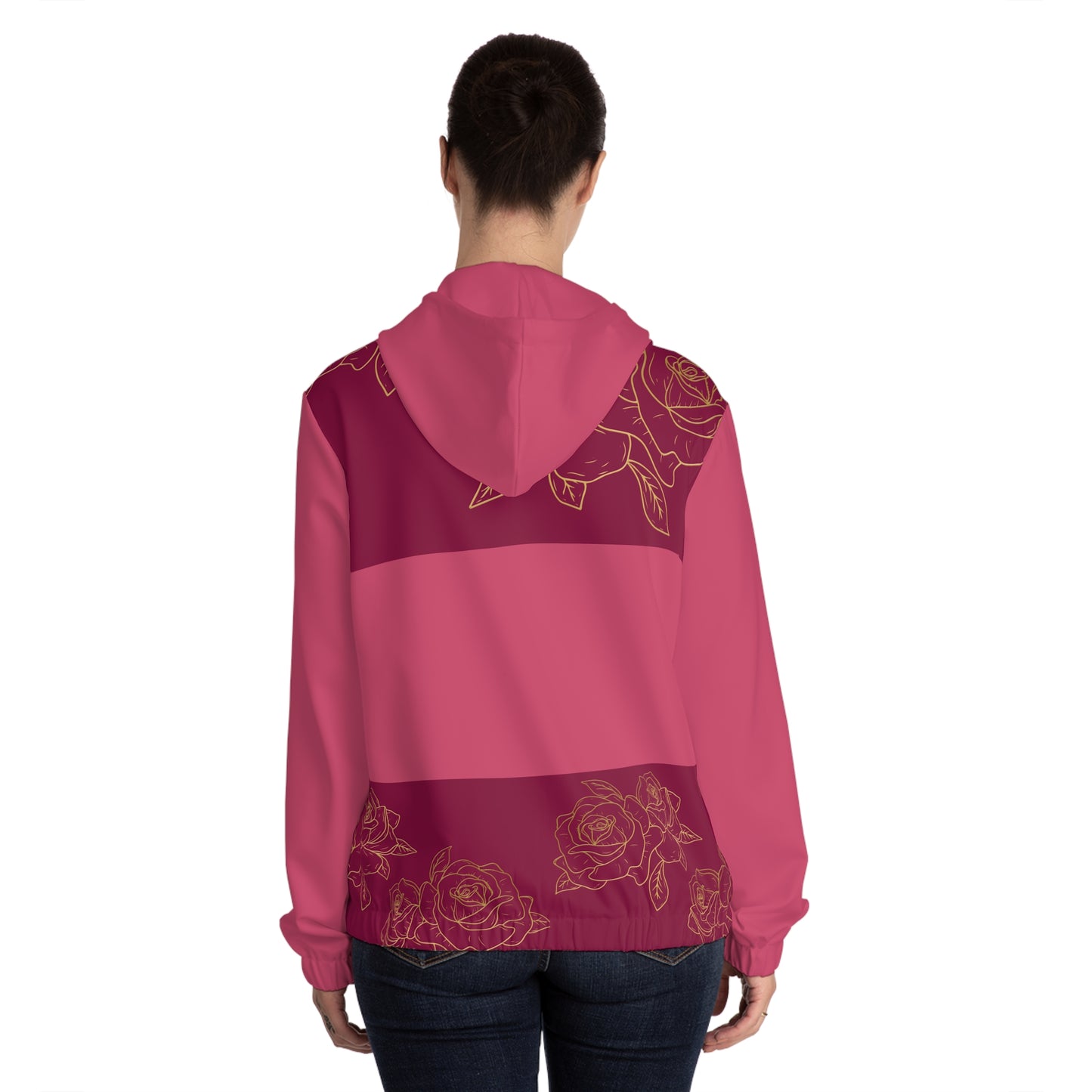 Floral Butterfly Full‑Zip Hoodie — Pink Rose Garden Jacket©