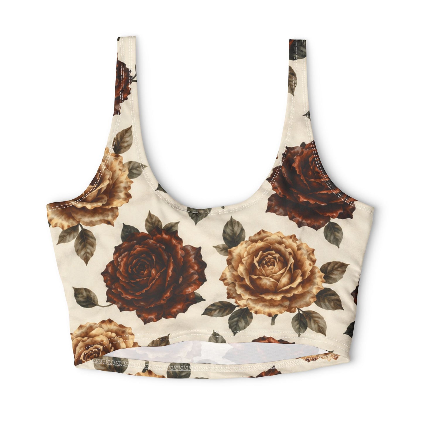 Vintage Brown Rose Sports Bra — Floral All-Over-Print Athletic Crop©