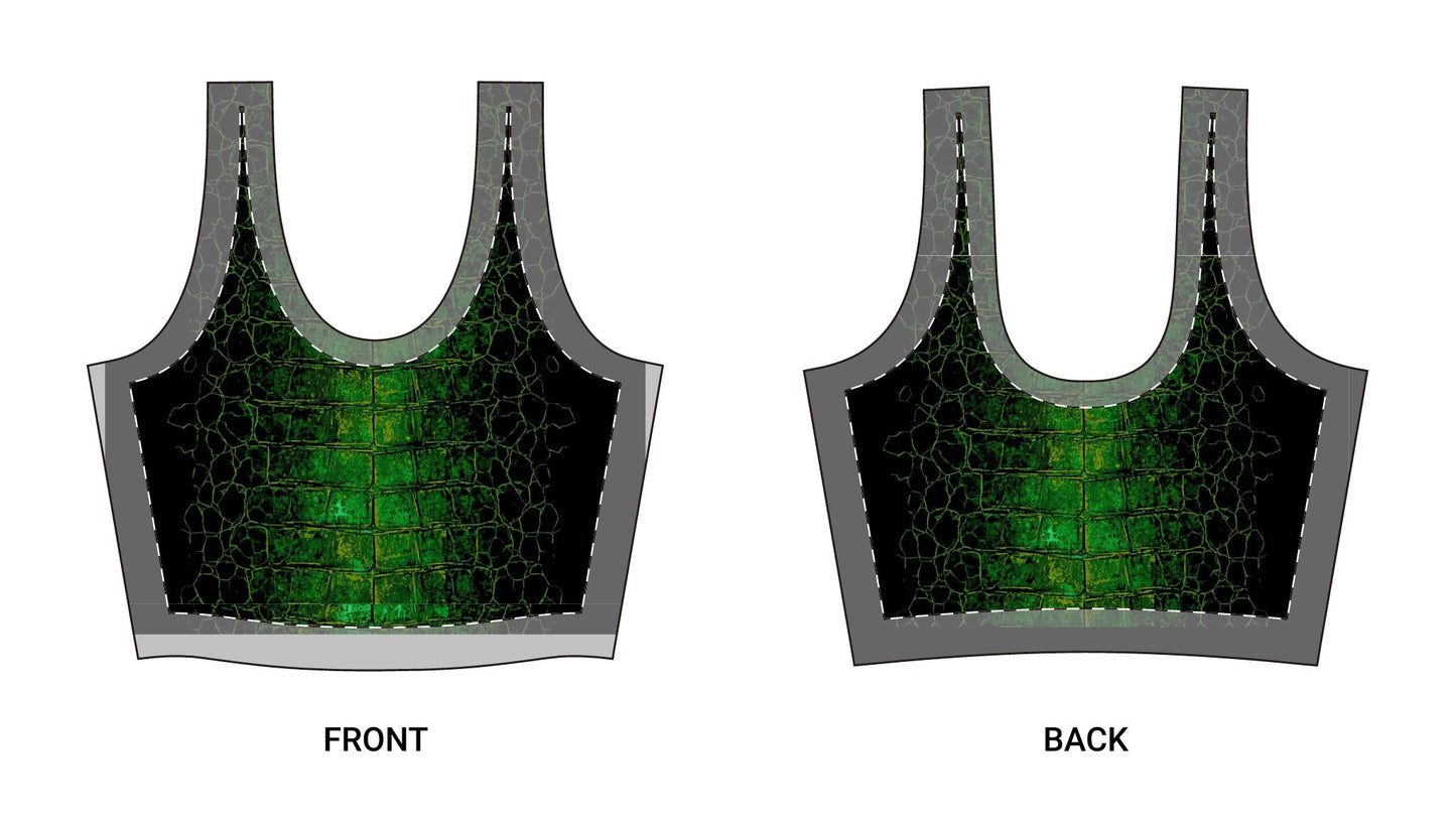 Green Croc Skin Sports Bra — All-Over Print Athletic Crop Top©