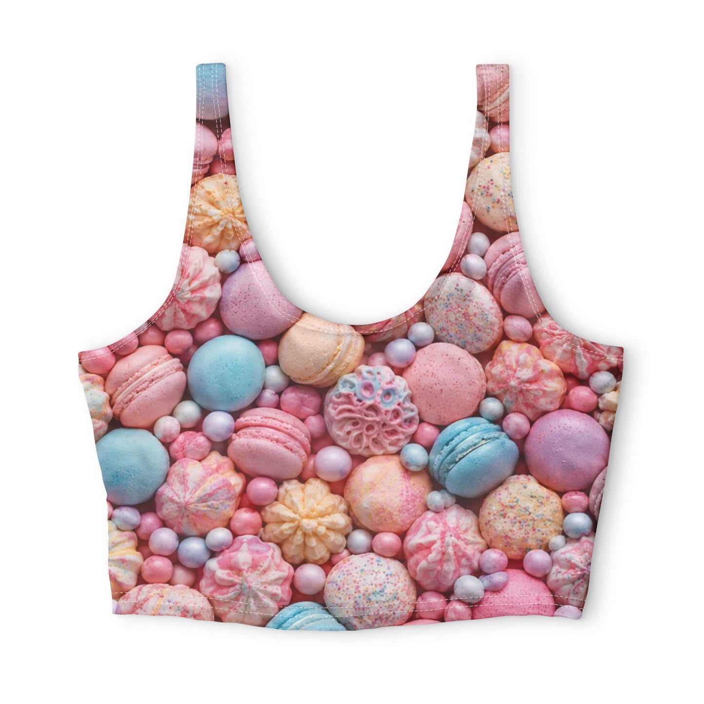 Pastel Macaron Pattern Sports Bra — Cute Candy-Inspired Activewear©