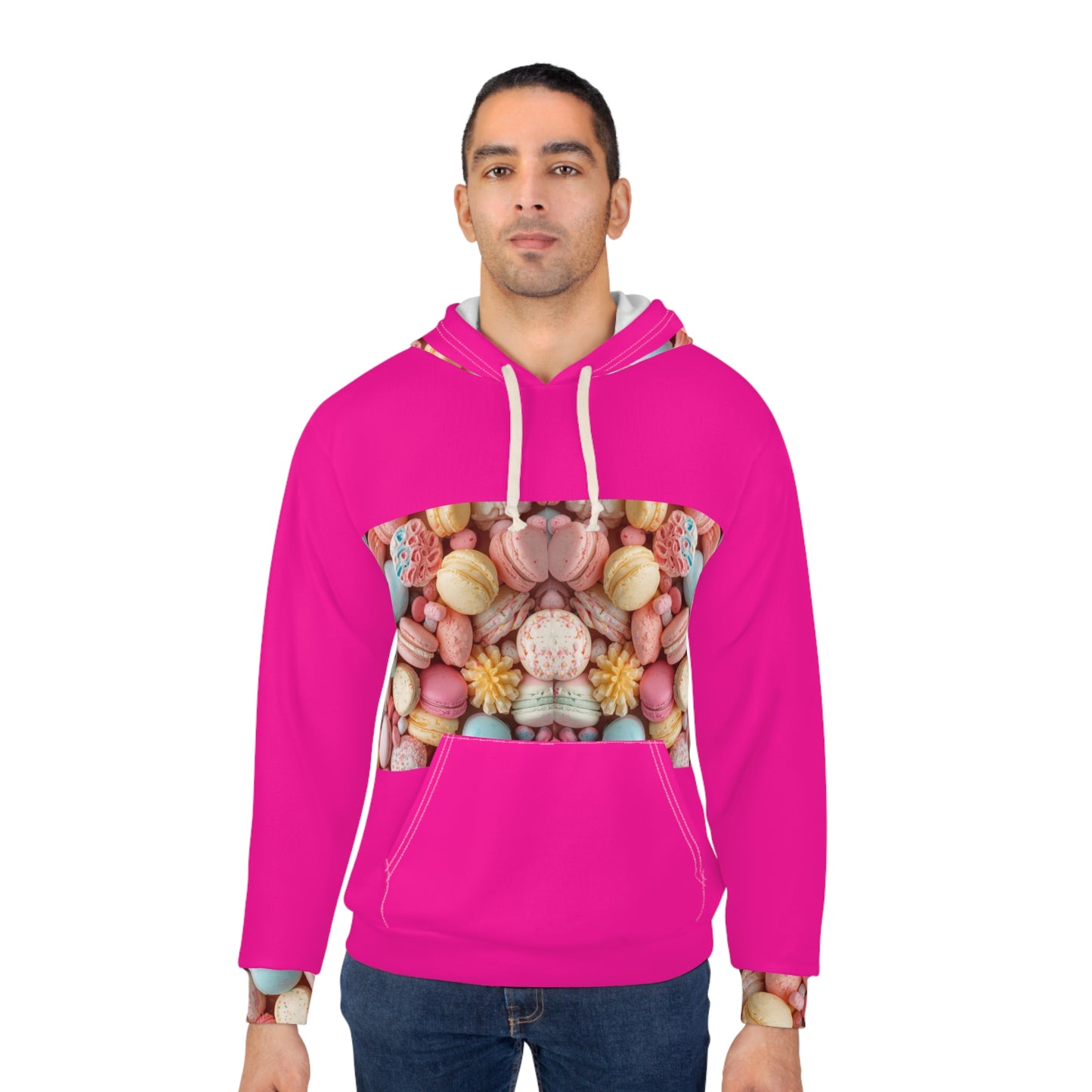 Macaron & Candy All-Over Print Hoodie — Pastel Sweets Pattern Pullover©