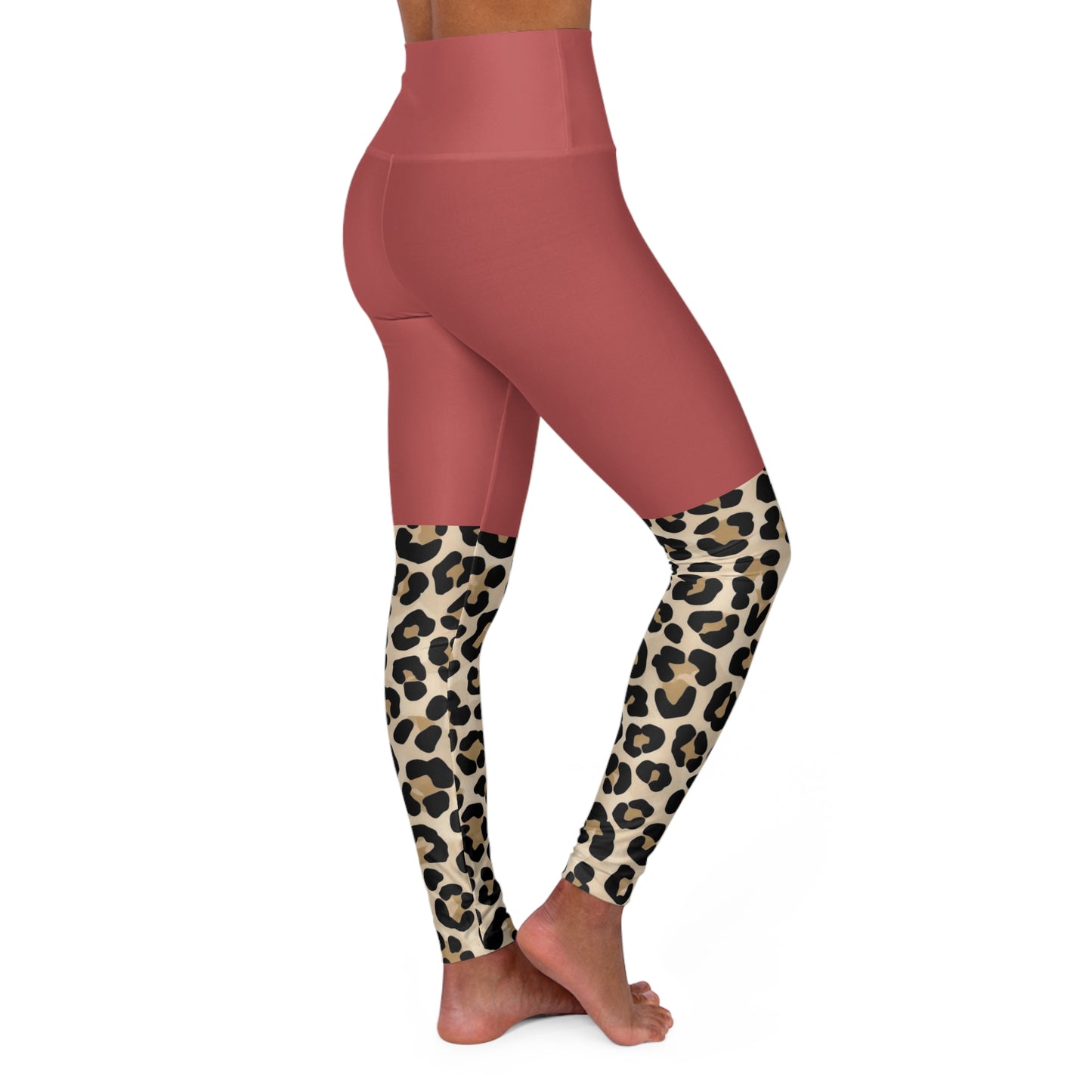 High-Waist Leopard Colour-block Yoga Leggings — Mauve & Animal Print Activewear©