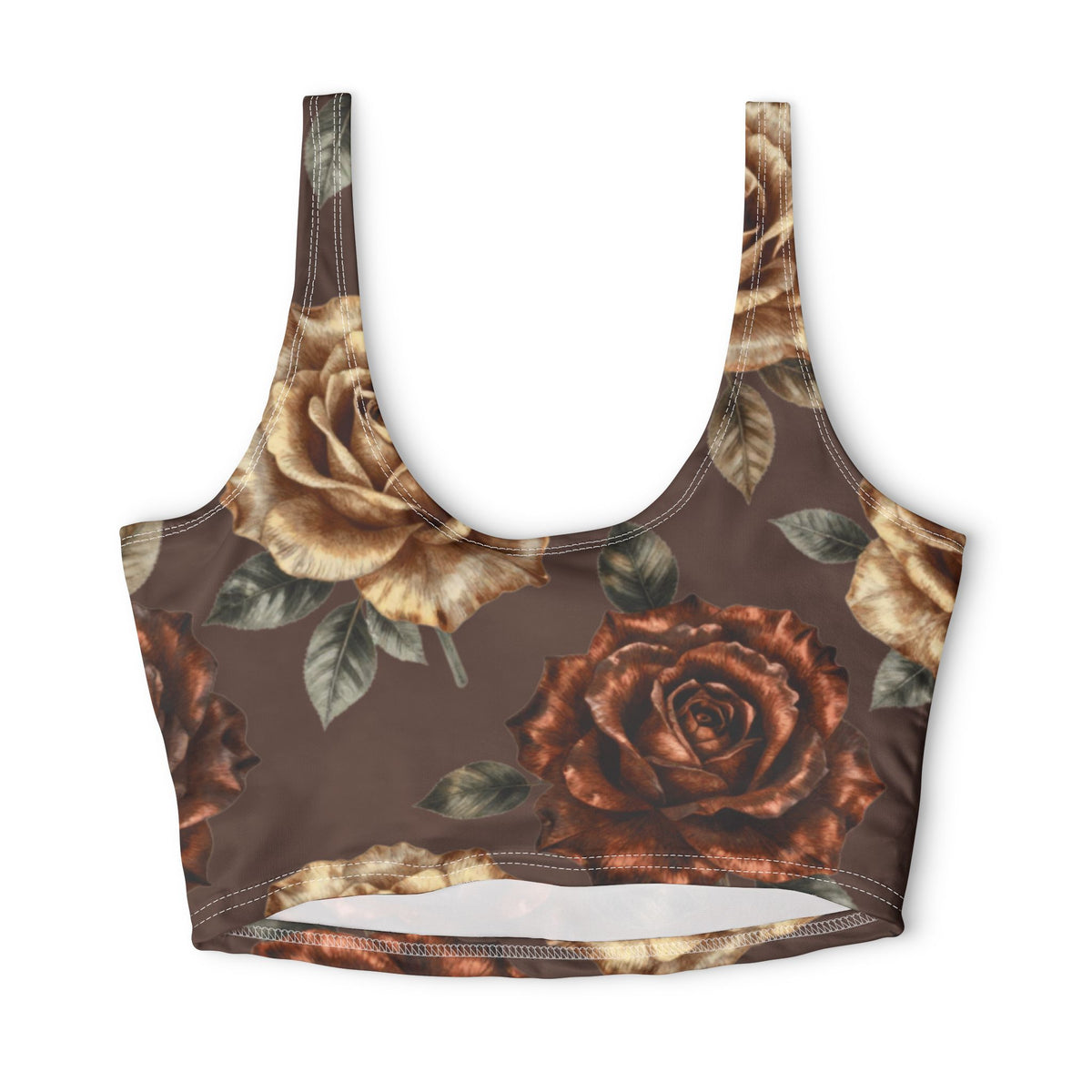 Vintage Brown Rose Sports Bra — Floral All-Over Print Activewear©