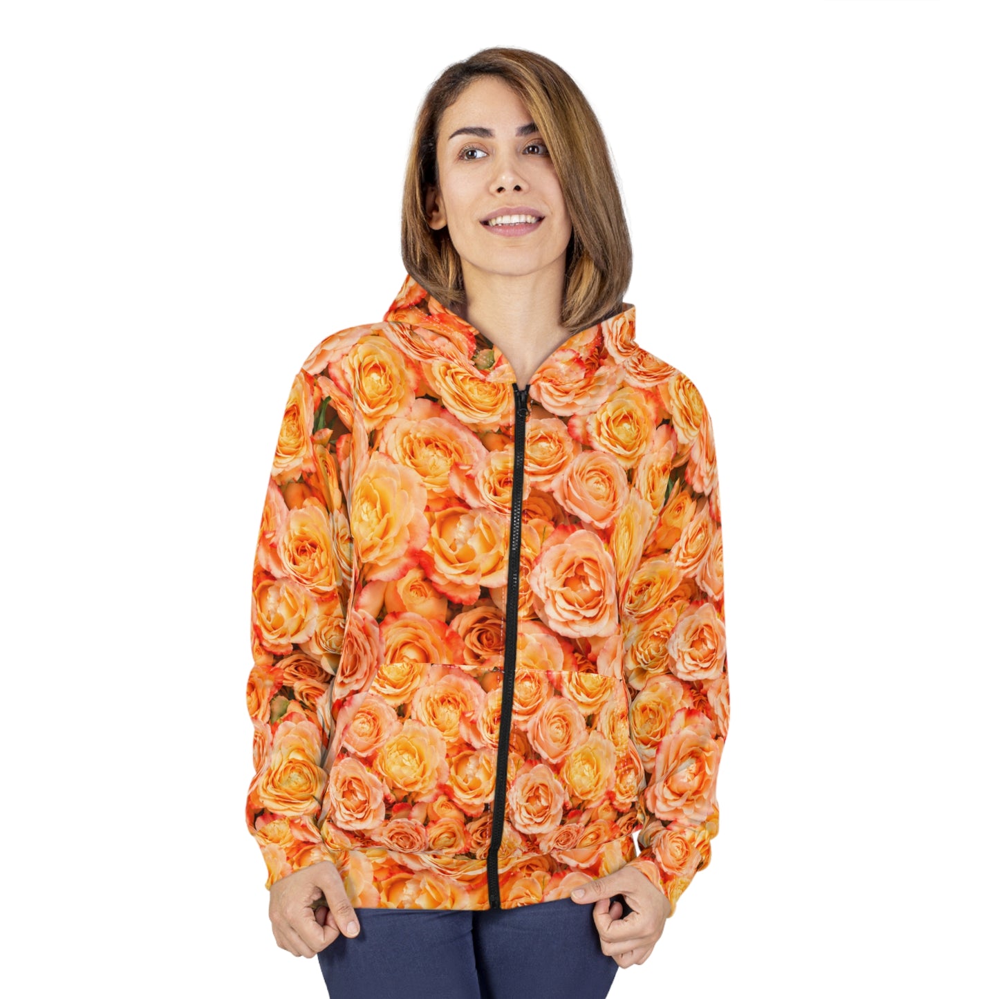 Peach Rose All-Over Print Zip Hoodie©