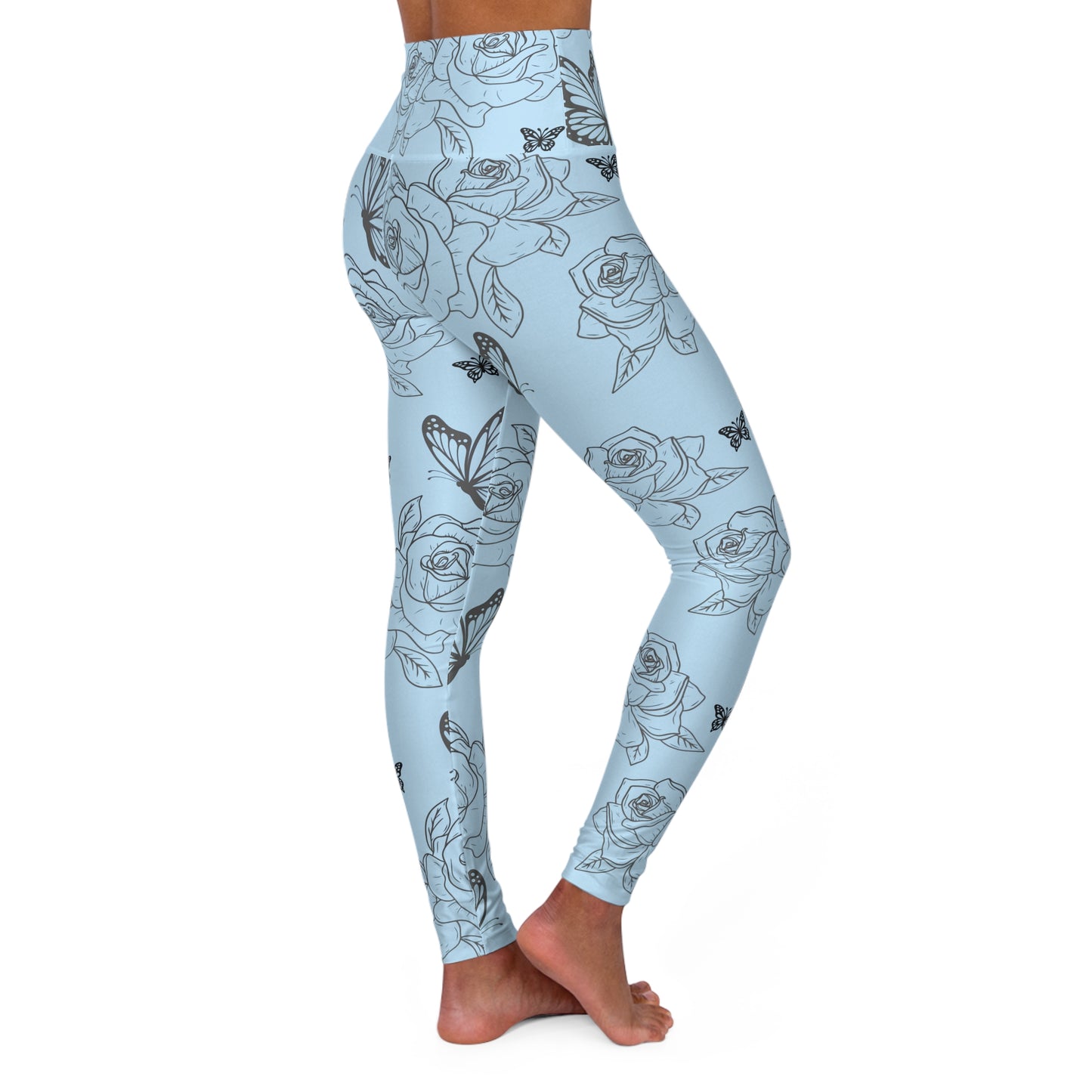 Blue Rose & Butterfly High-Waisted Leggings©