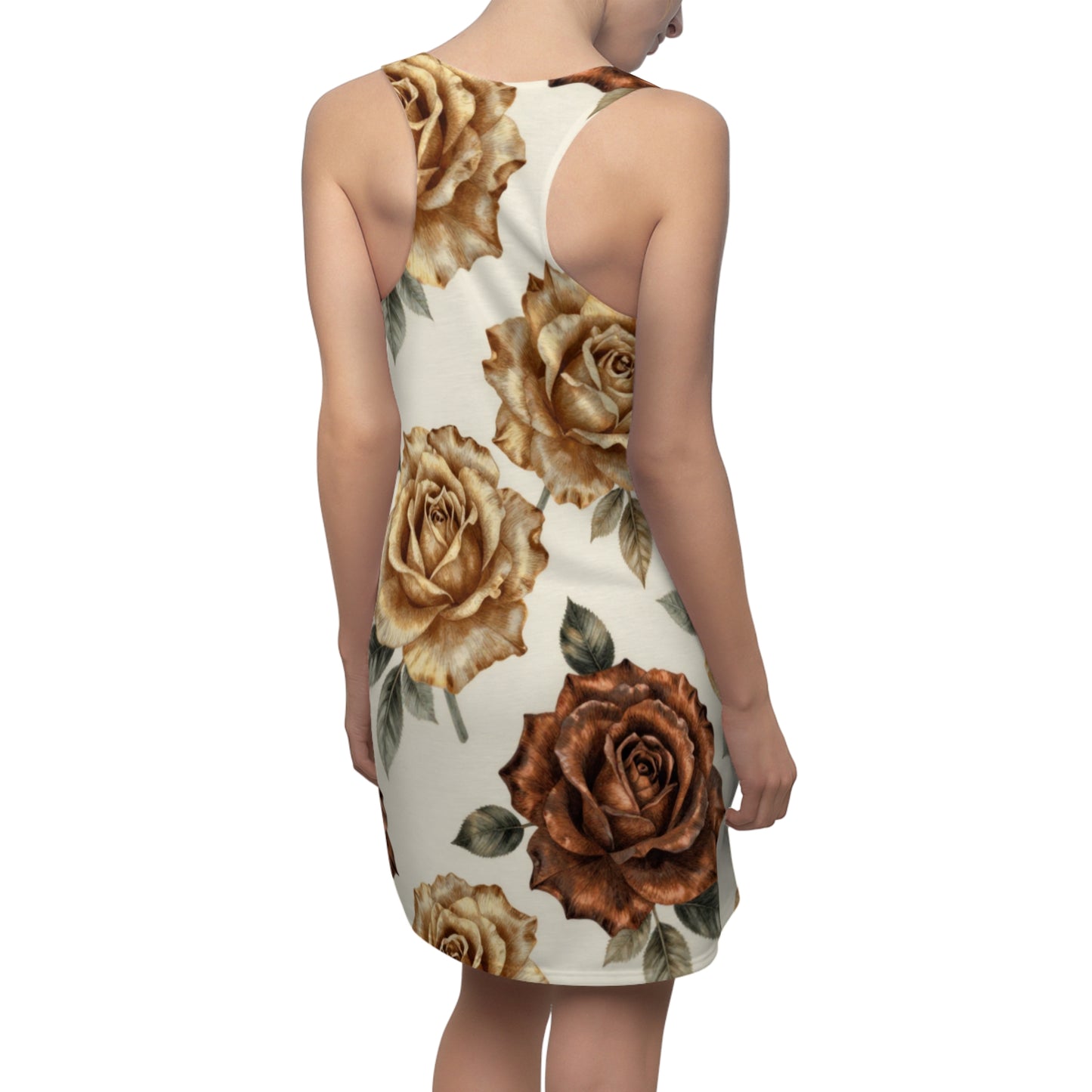 Vintage Brown Rose Racerback Dress — Floral All-Over Print Summer Dress©