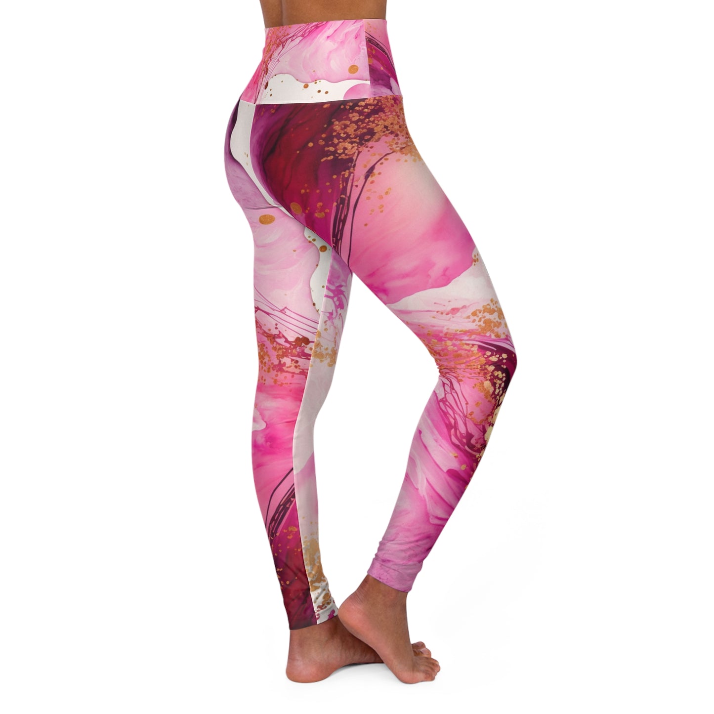 Pink Marble High-Waist Yoga Leggings — Artistic Marble Print Activewear©
