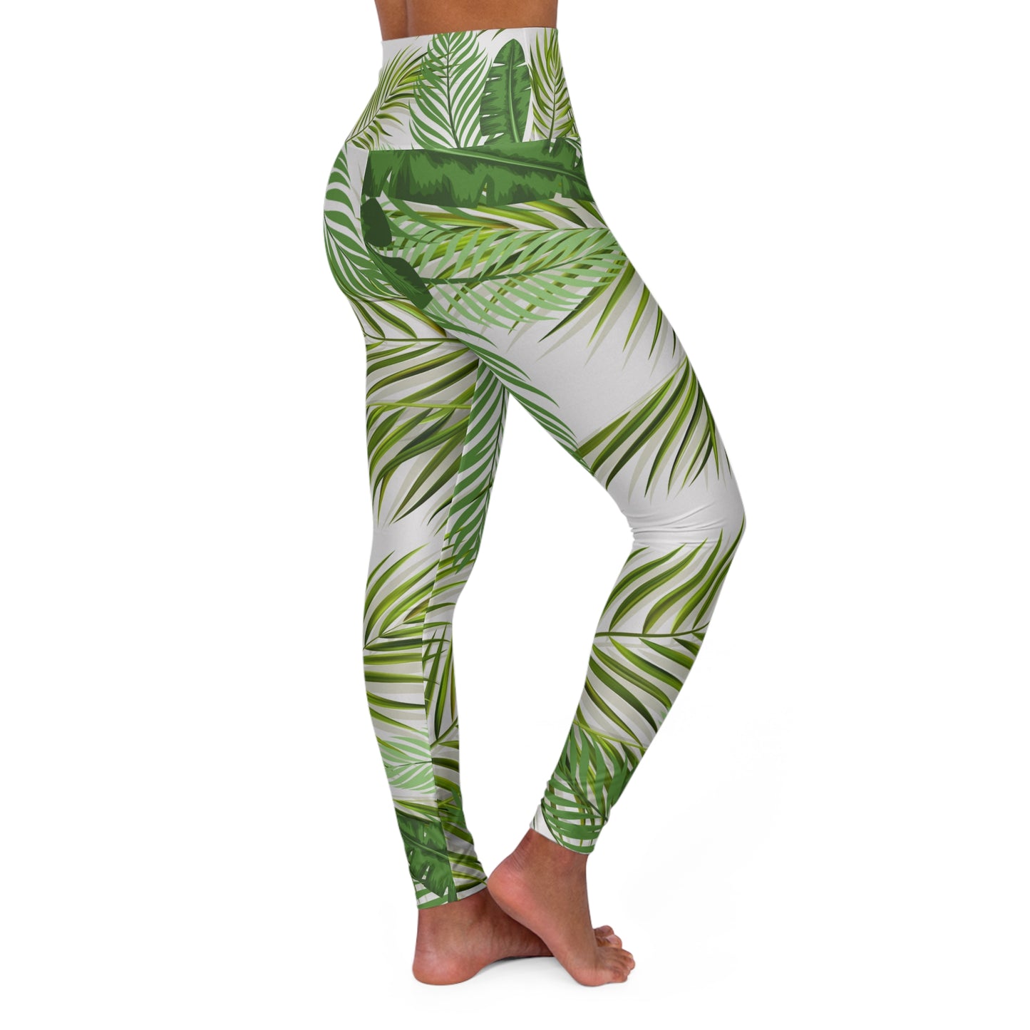 Tropical Palm Print High-Waisted Yoga Leggings©