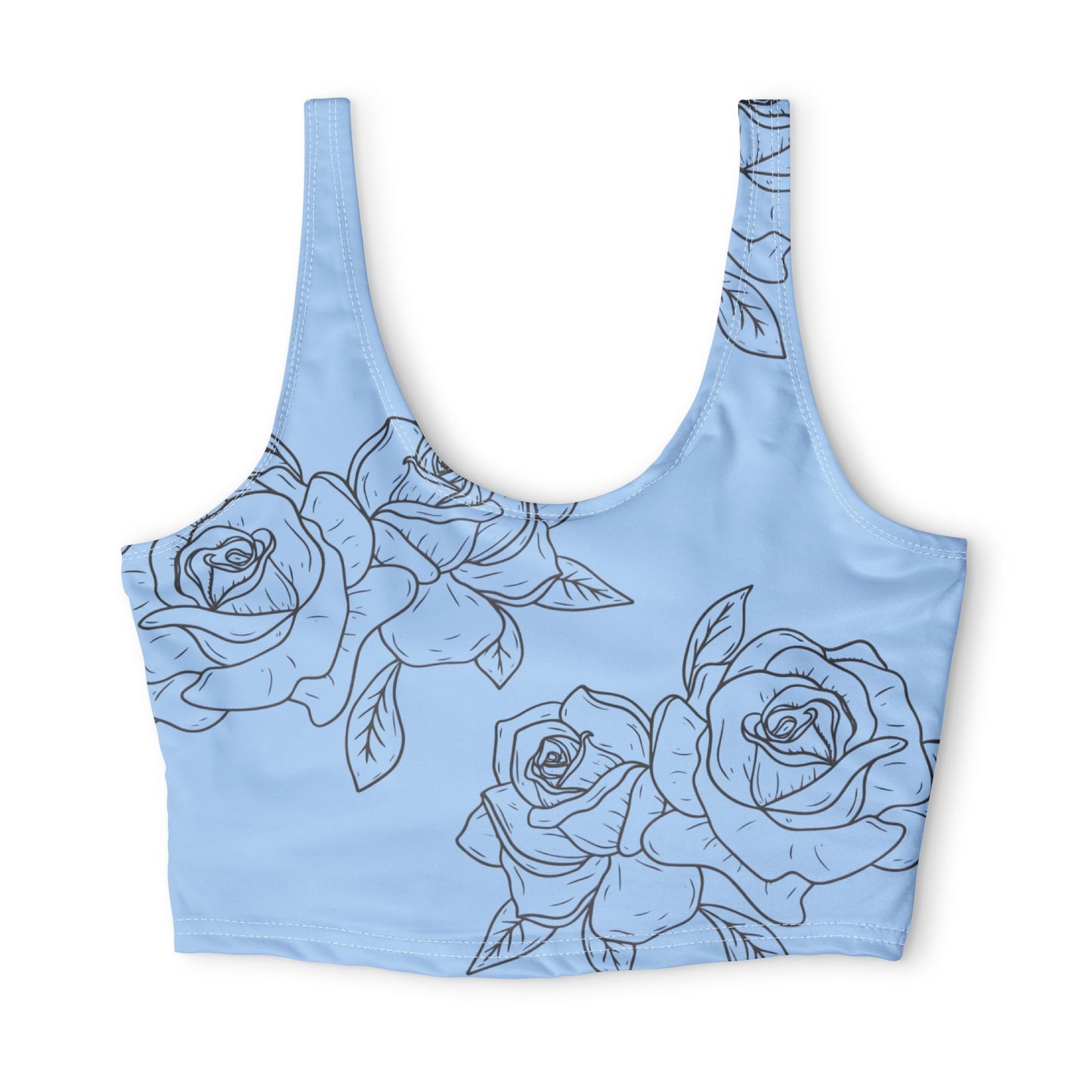 Floral Lace Blue Sports Bra — Romantic Rose All-Over Print©