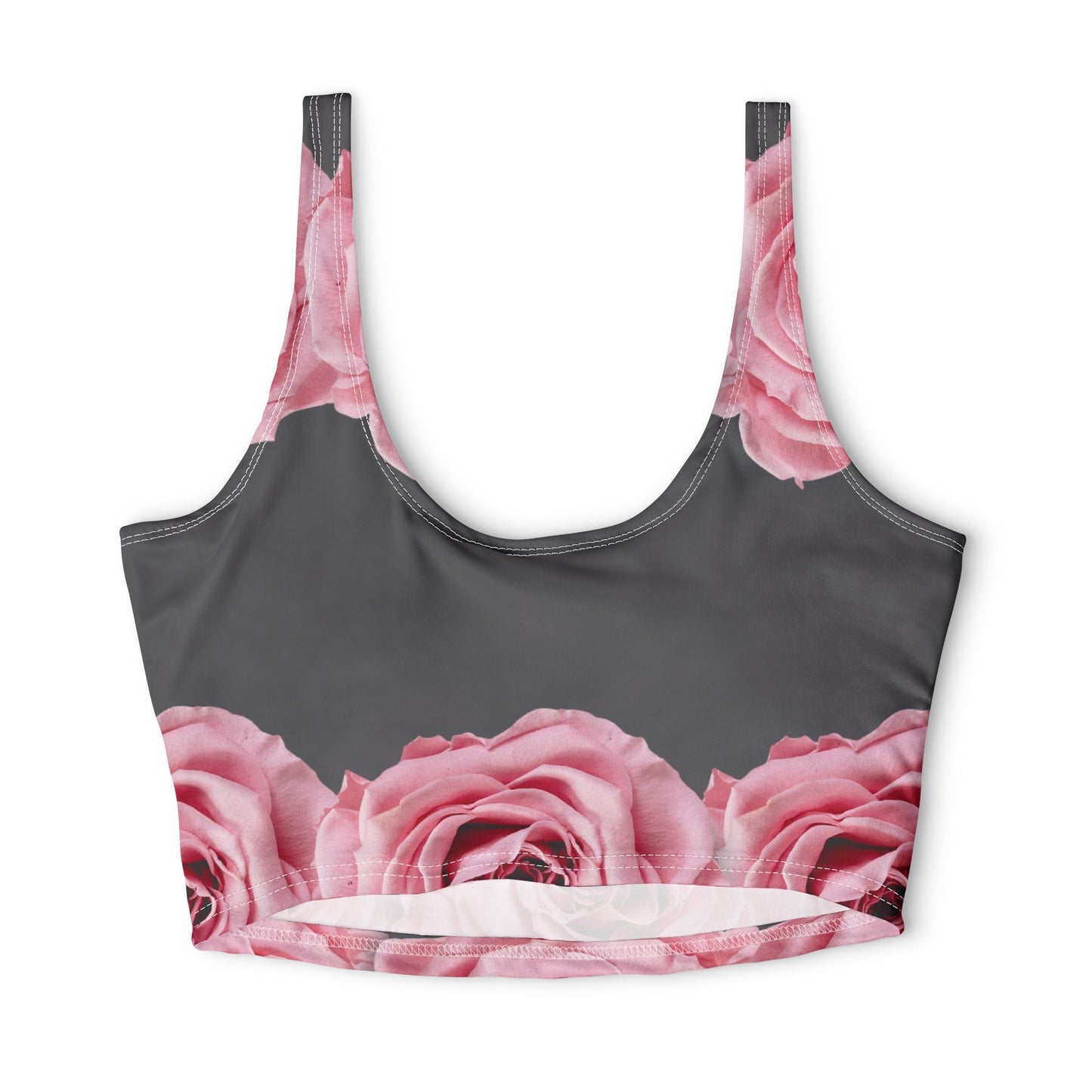 Floral Rose Sports Bra — Pink Roses on Charcoal Crop Top©