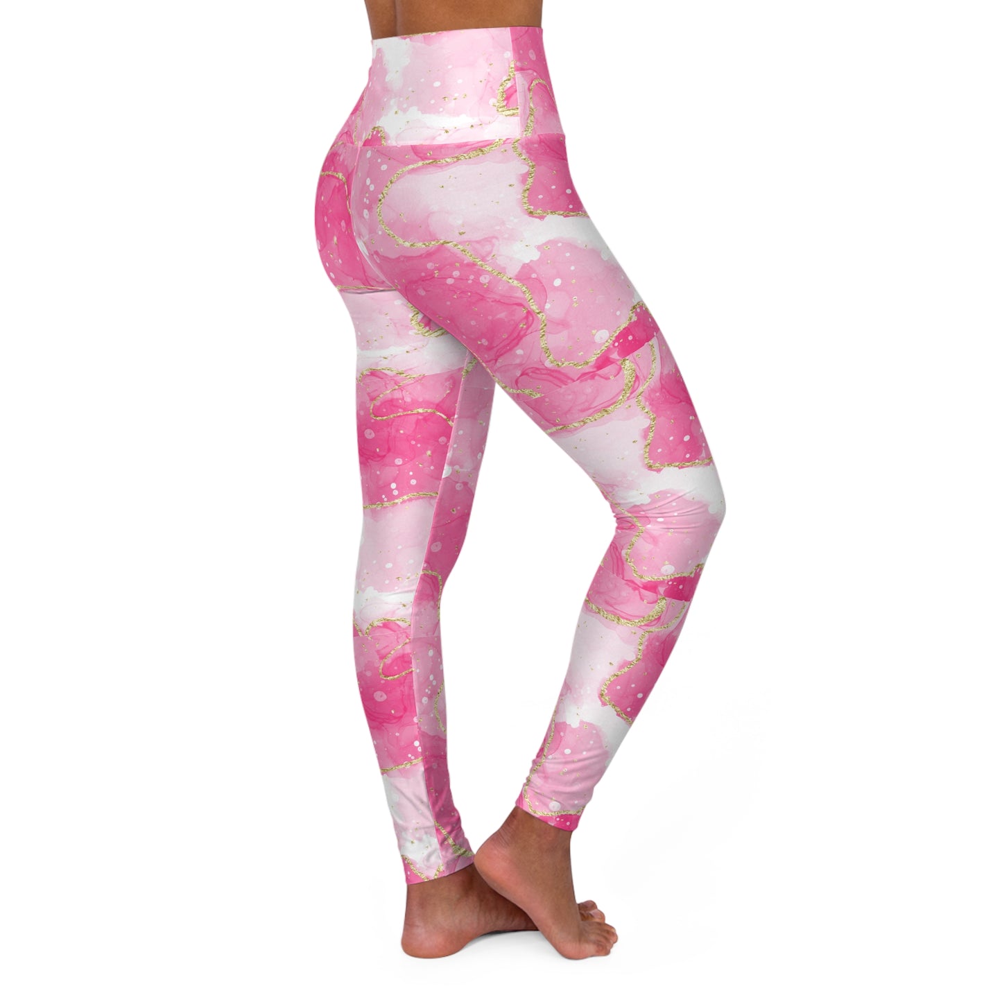 Pink Marble High-Waist Yoga Leggings — Floral Abstract AOP©