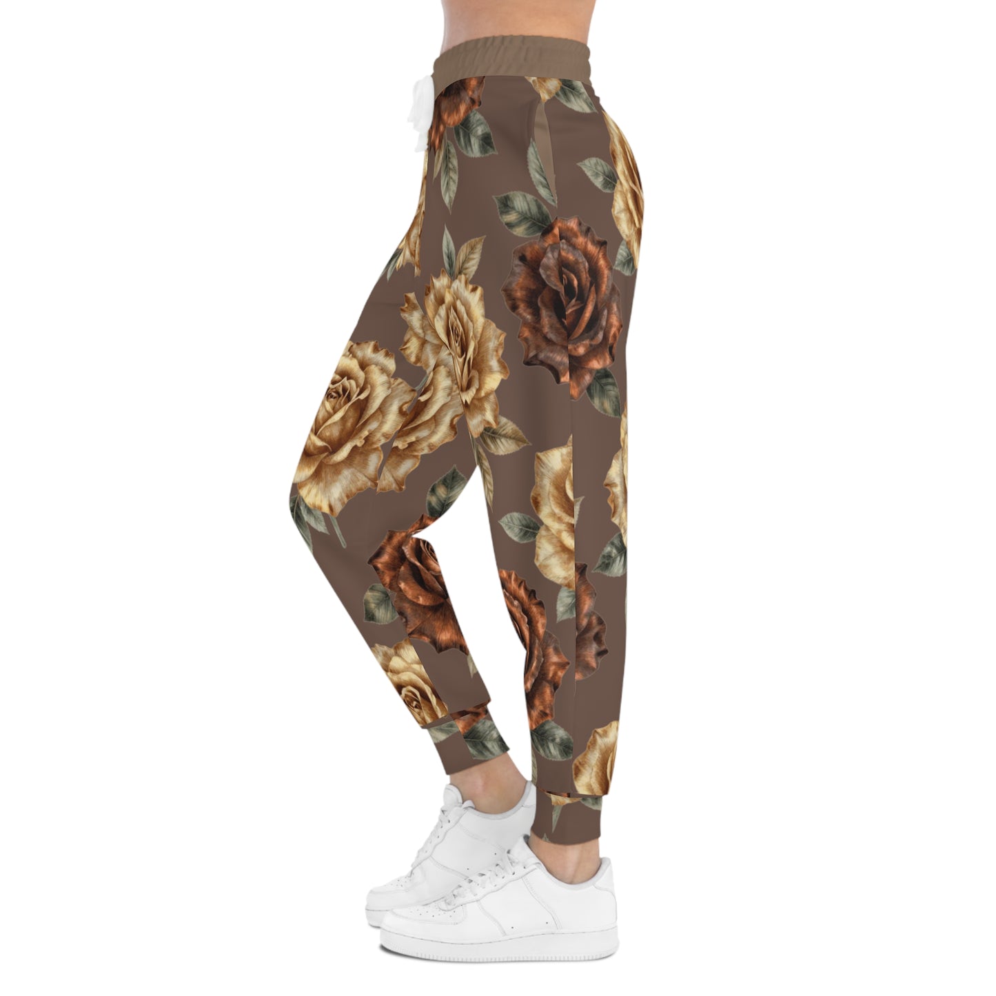 Vintage Brown Rose Joggers — Floral Athletic Sweatpants©