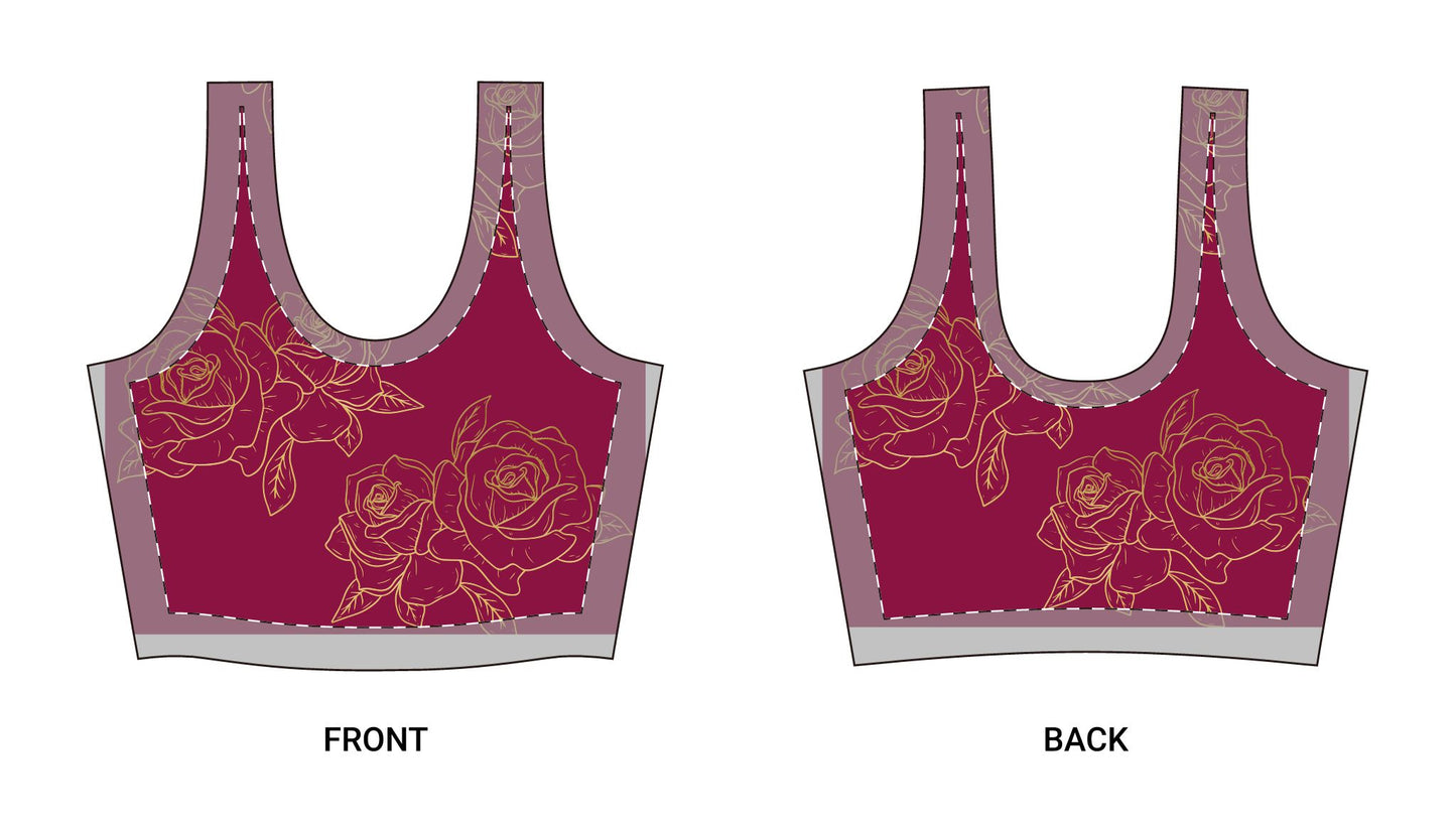 Floral Outline Sports Bra — Rose Line Art All-Over Print©
