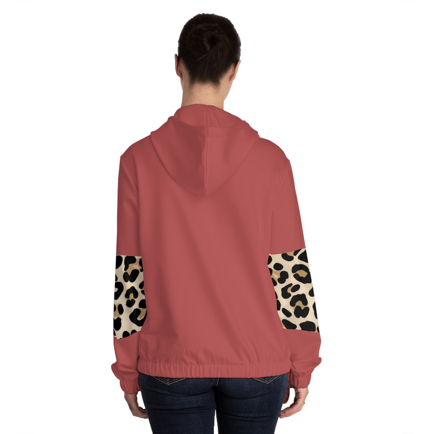Leopard Stripe Panel Zip-Up Hoodie©