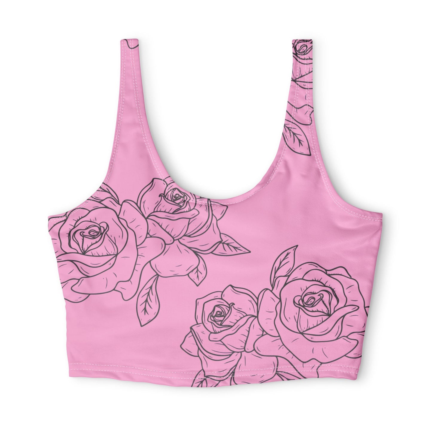 Pink Rose Floral Sports Bra – All-Over Print Athletic Crop Top©