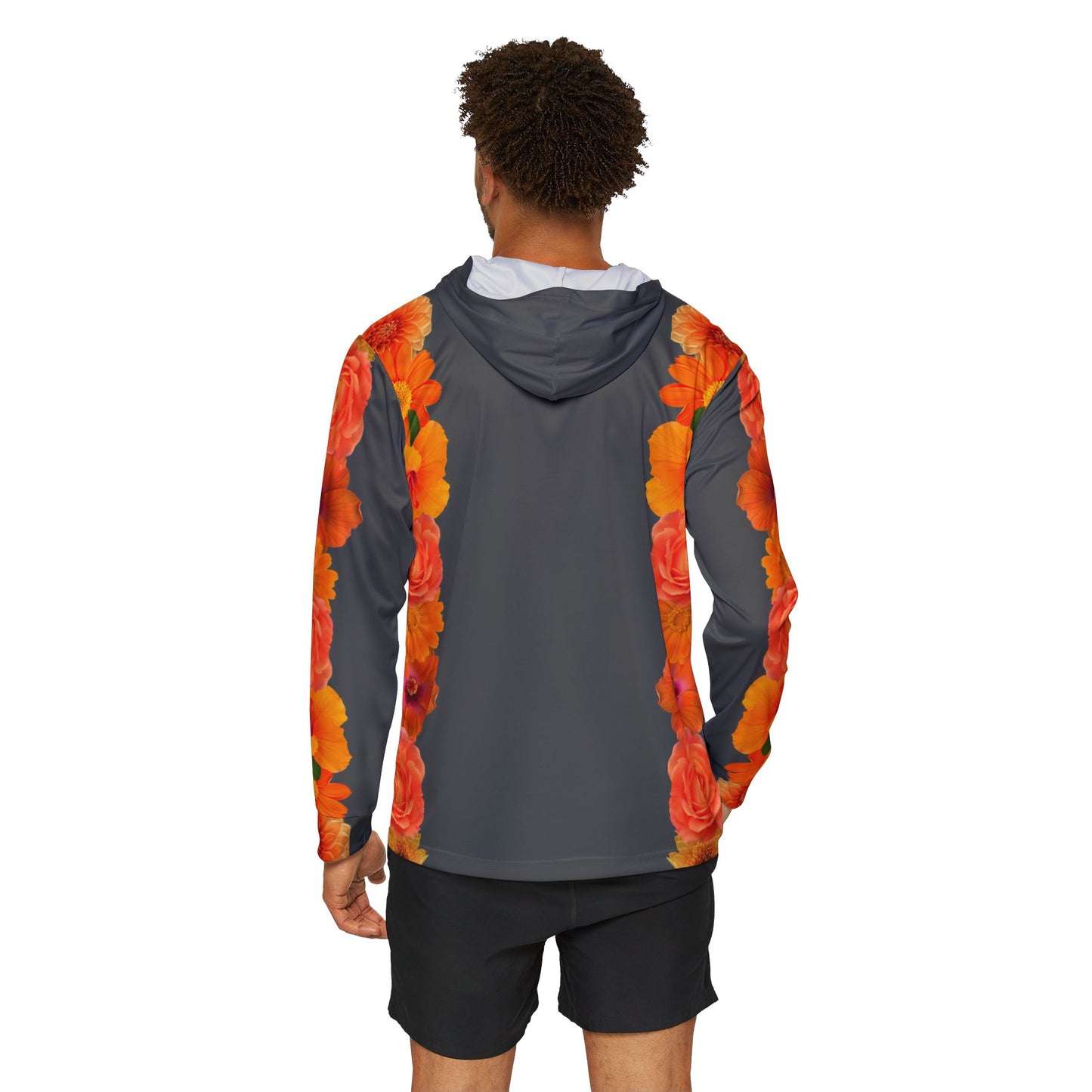 Sports Hoodie Top - Orange Flower Print