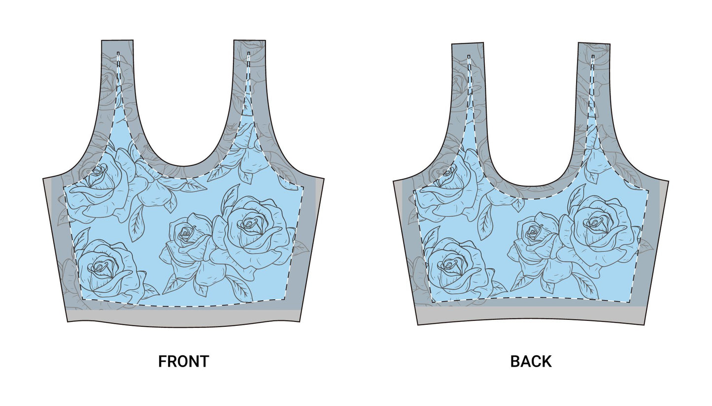 Floral Lace Blue Sports Bra — Romantic Rose All-Over Print©