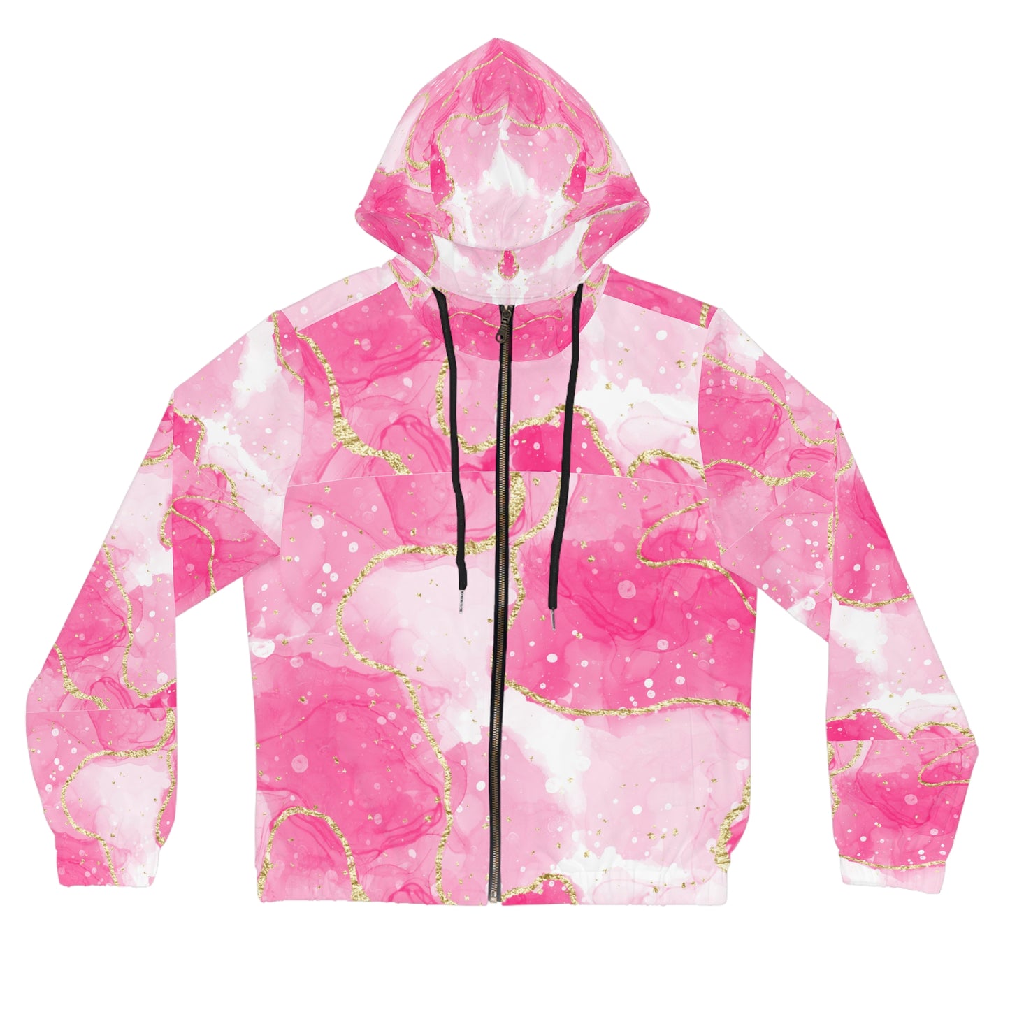 Pink Gold Marble Full-Zip Hoodie — Women's Floral Abstract AOP©
