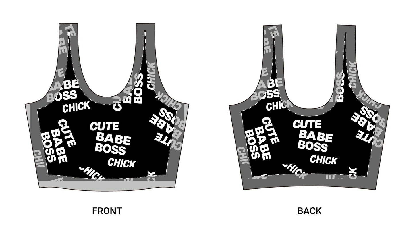 Cute Babe Boss Sports Bra — All-Over-Print Polyester Athletic Crop©
