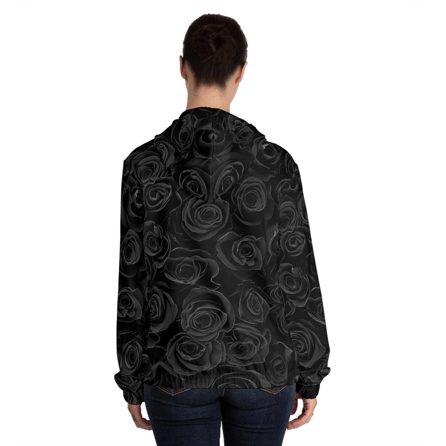 Hoodie — All-Over Black Rose Zip-Up Hoodie©