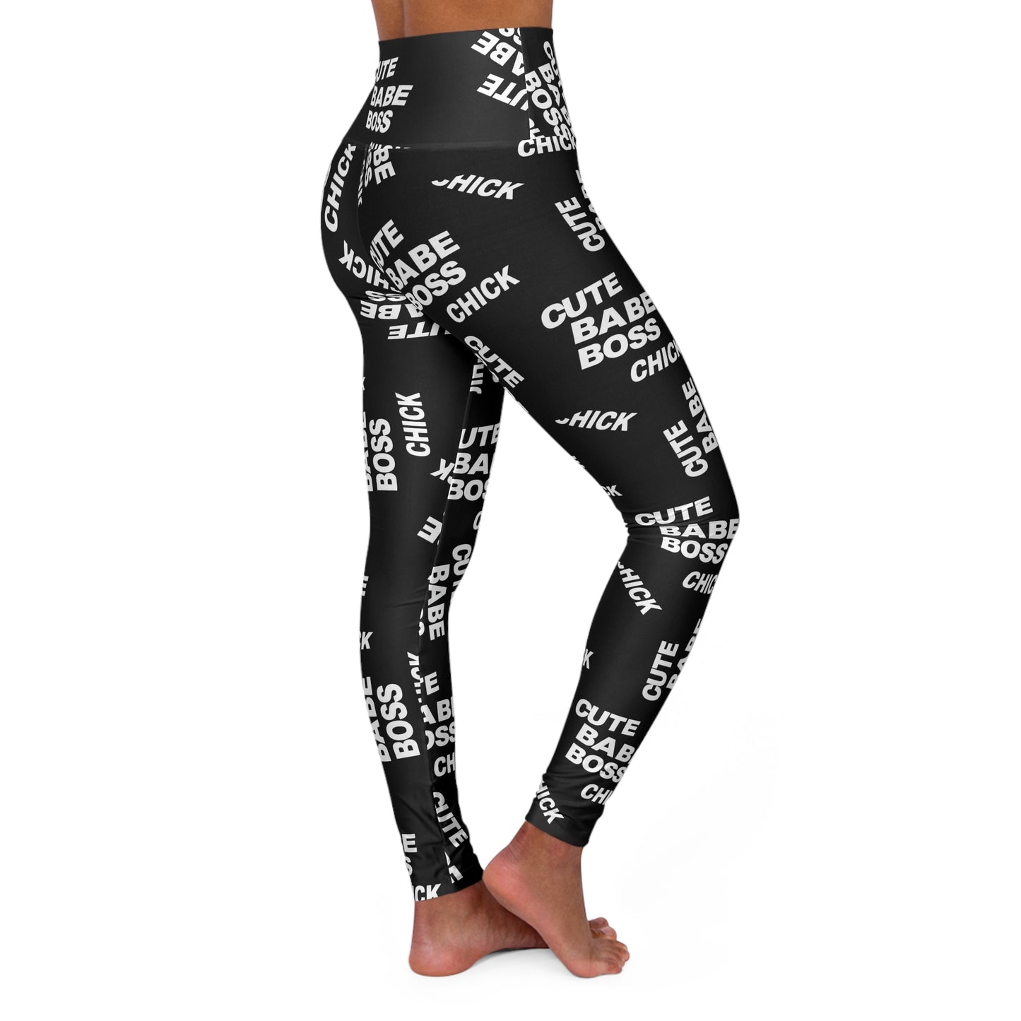 Cute Babe Boss High-Waisted Yoga Leggings — All-Over Text Print©