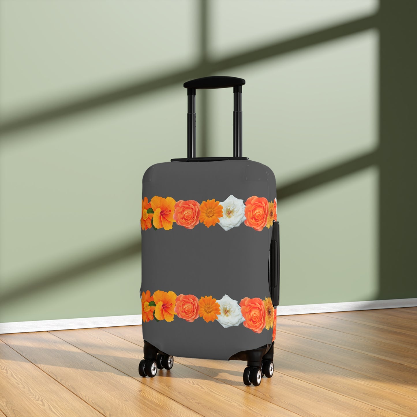 Floral Stripe Luggage Cover — Orange Marigold RoseTravel Protector