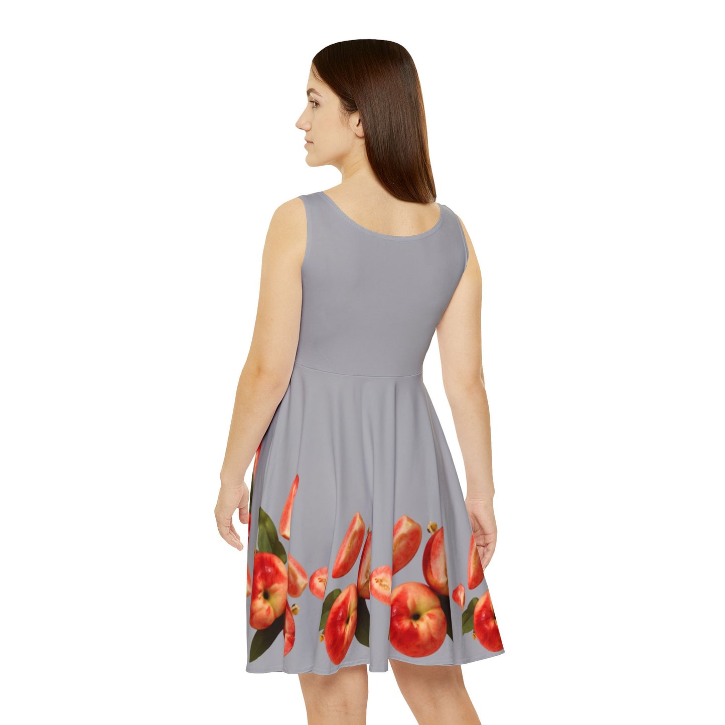 Peach Print Women's Skater Dress — Grey Background with Peach Motif©