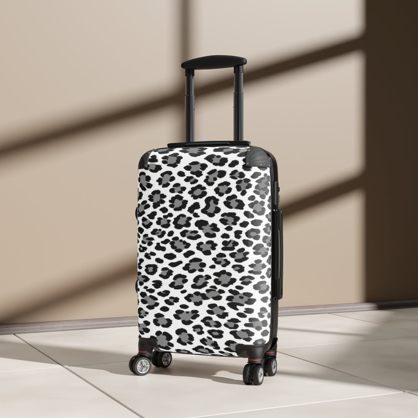 Black & White Leopard Print Suitcase - Rolling Carry-On Luggage©