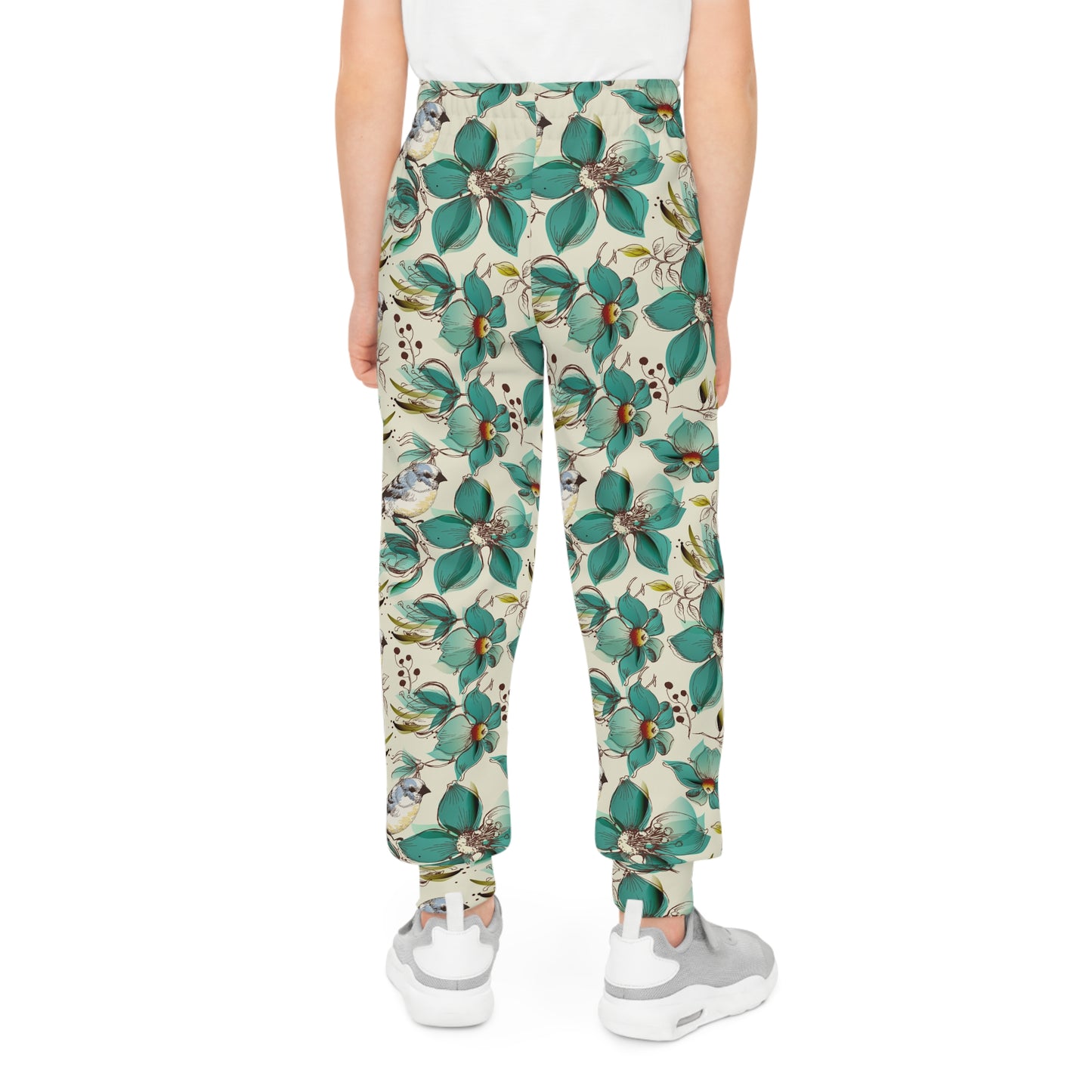 Youth Floral Joggers — Teal Botanical All-Over Print