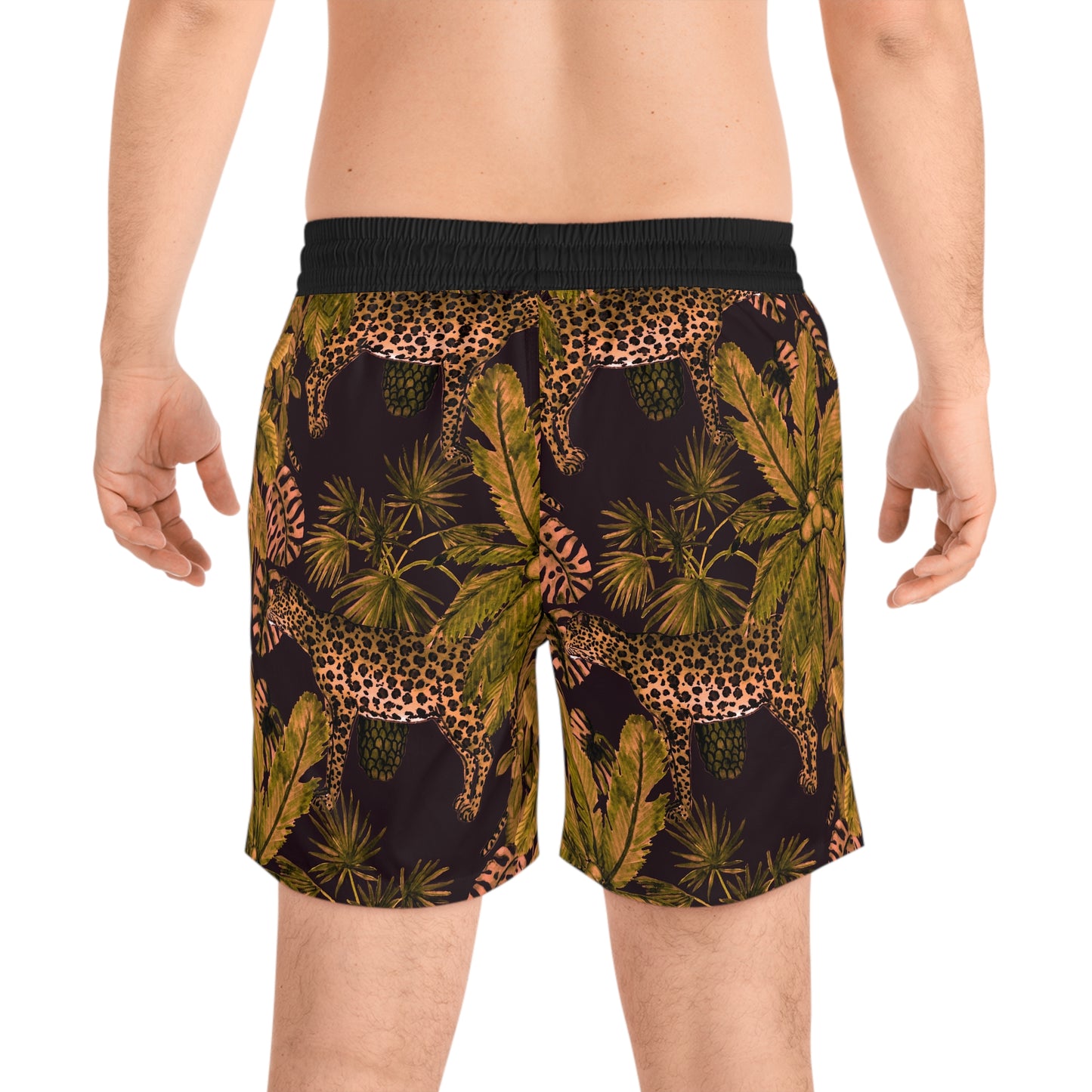 Leopard Jungle Swim Shorts — Men's Mid-Length Tropical Swim Trunks©