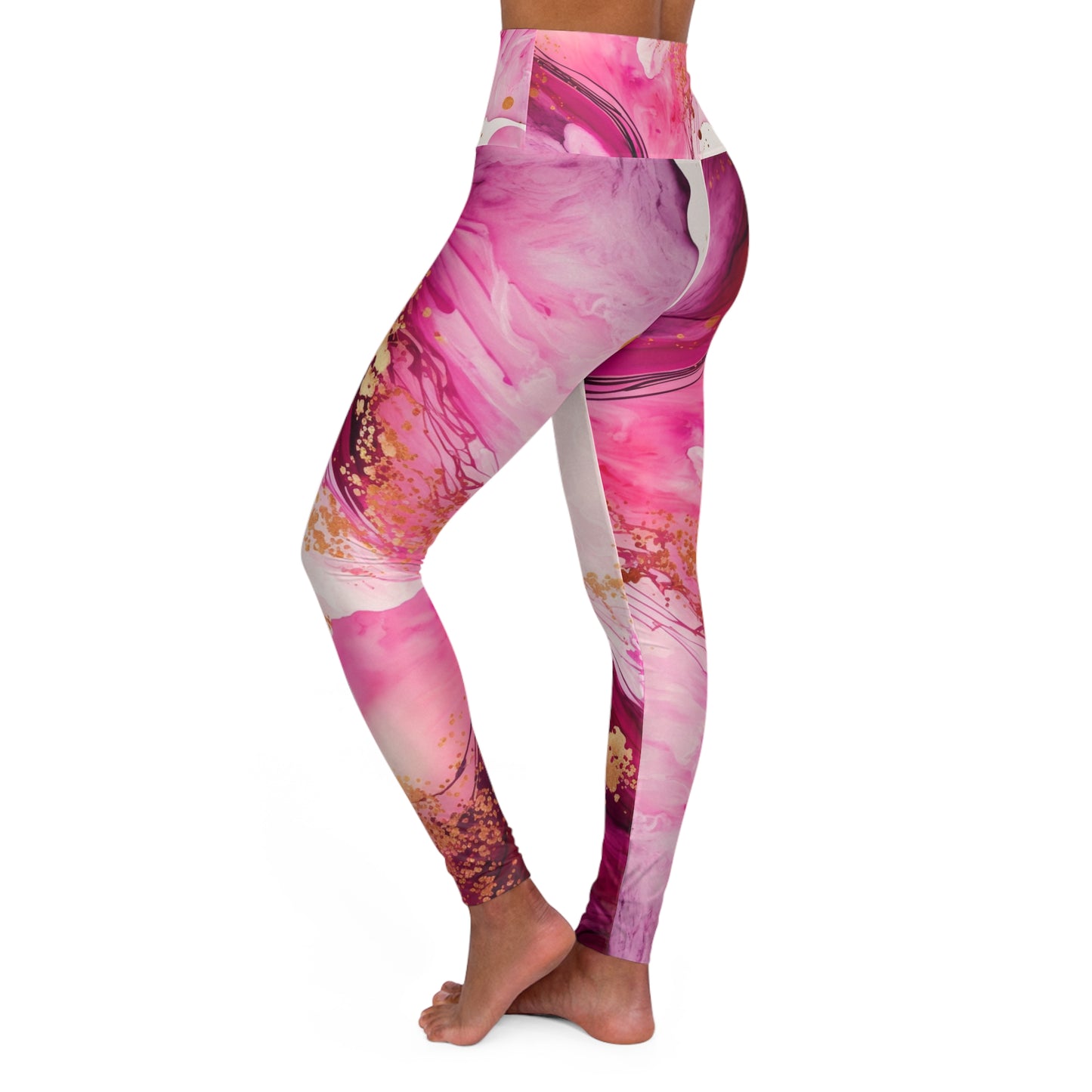 Pink Marble High-Waist Yoga Leggings — Artistic Marble Print Activewear©