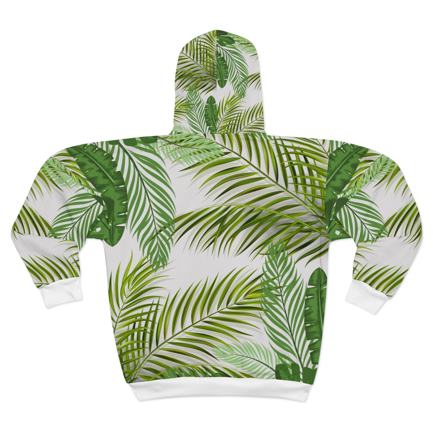 Tropical Palm Leaf Zip Hoodie — All-Over Print Botanical Jacket©