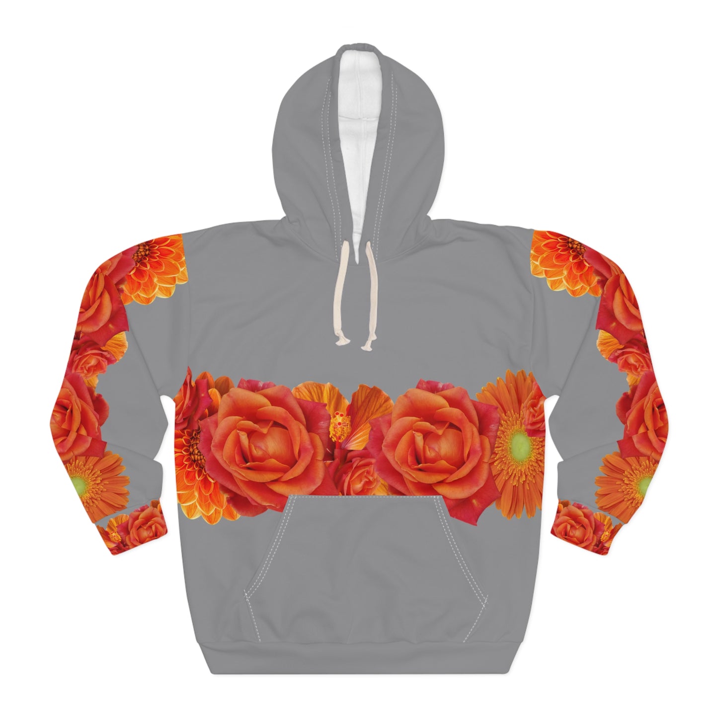 Grey Hoodie with Orange Rose & Gerbera Floral Band©