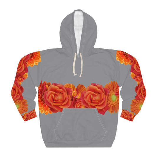 Grey Hoodie with Orange Rose & Gerbera Floral Band©