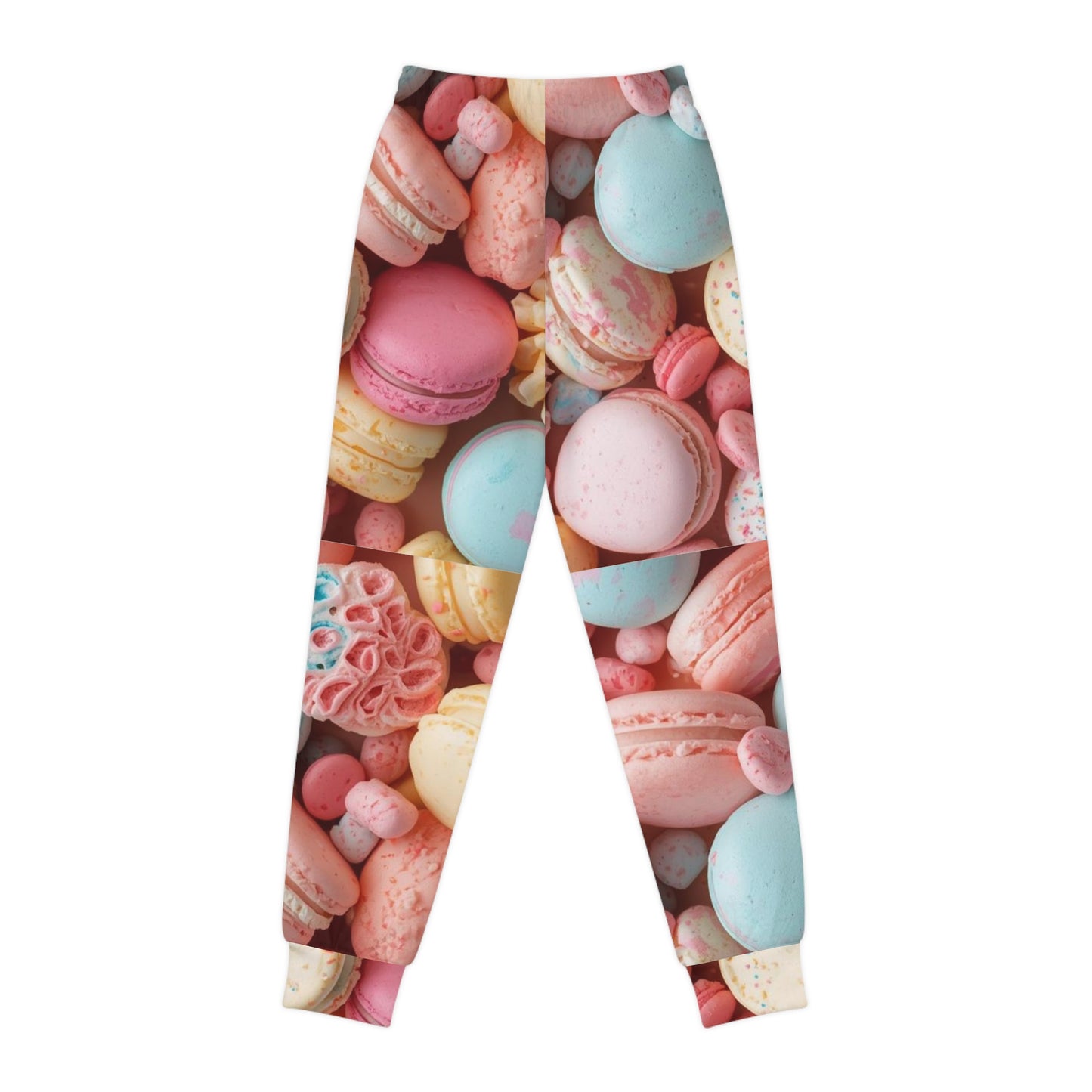 Macaron Print Youth Joggers — Pastel Dessert All-Over-Print Pants for Kids