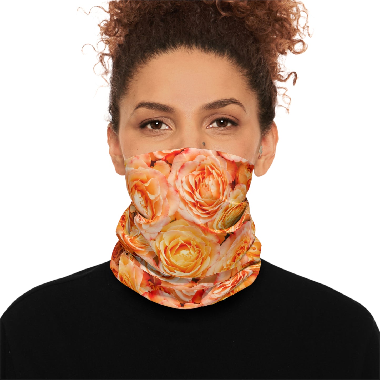 Floral Rose Headband/Neck Gaiter — Orange Peach Face Scarf©