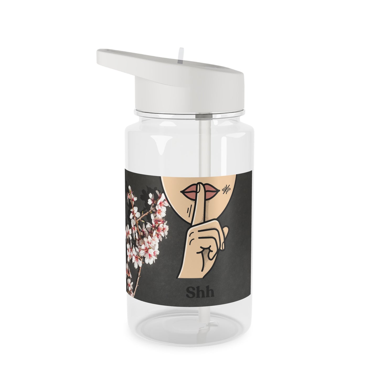 Tritan Water Bottle — "Shh" Floral Finger-on-Lips Graphic©