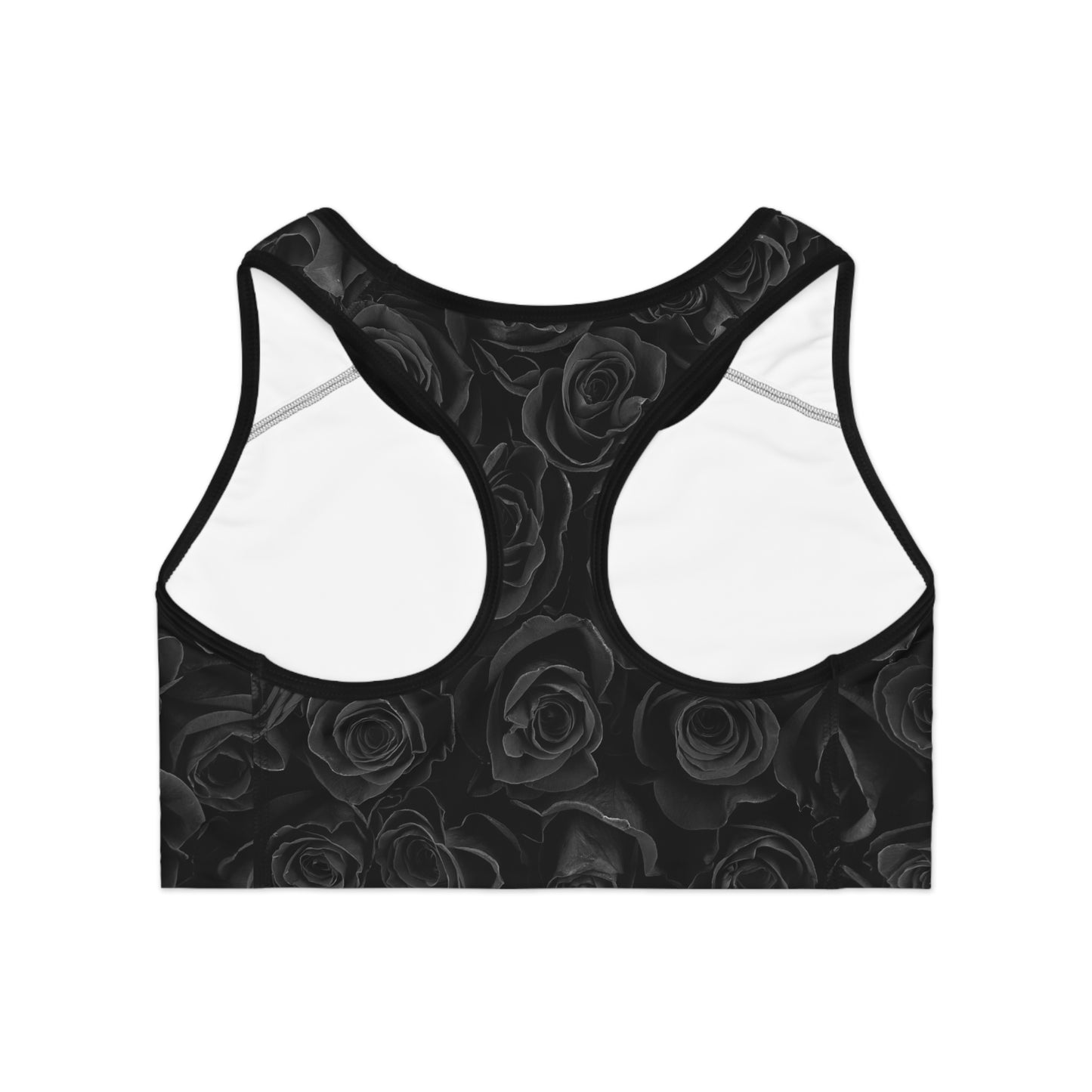 Black Rose Sports Bra — Floral All-Over-Print Racerback